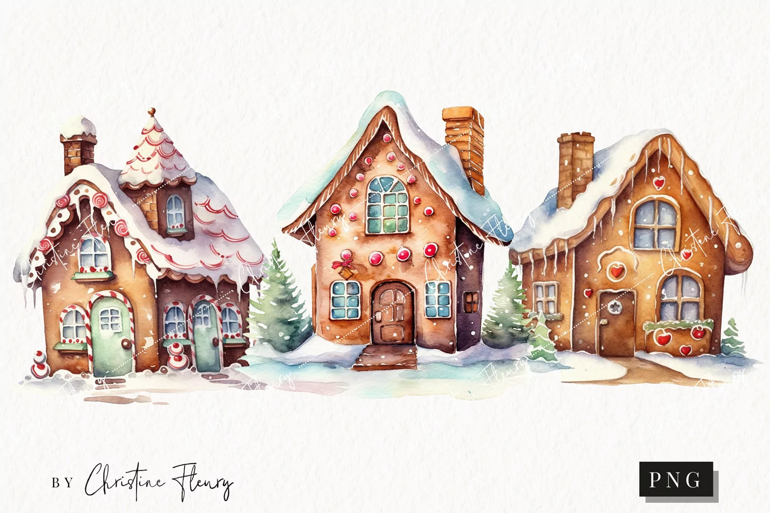 Watercolor Gingerbread Cookie House Clipart | Christmas PNG product image 1