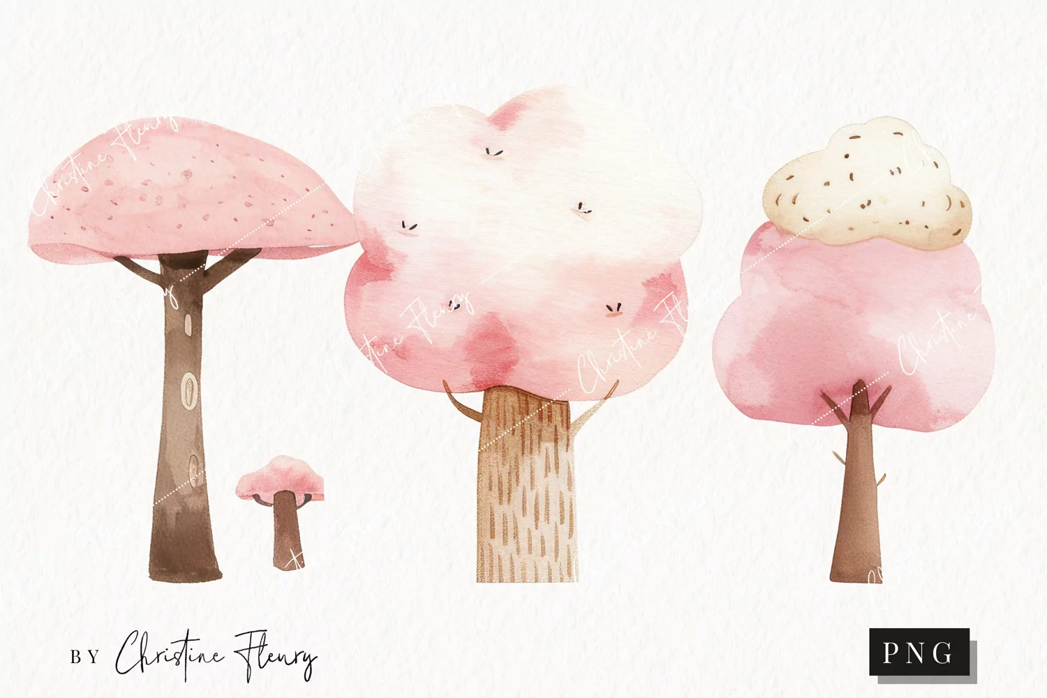 Watercolor Pink Trees | Camping PNG product image 1