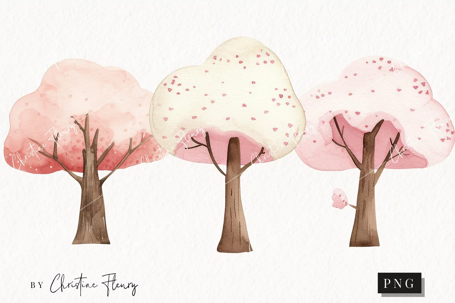 Watercolor Pink Trees | Camping PNG product image 1