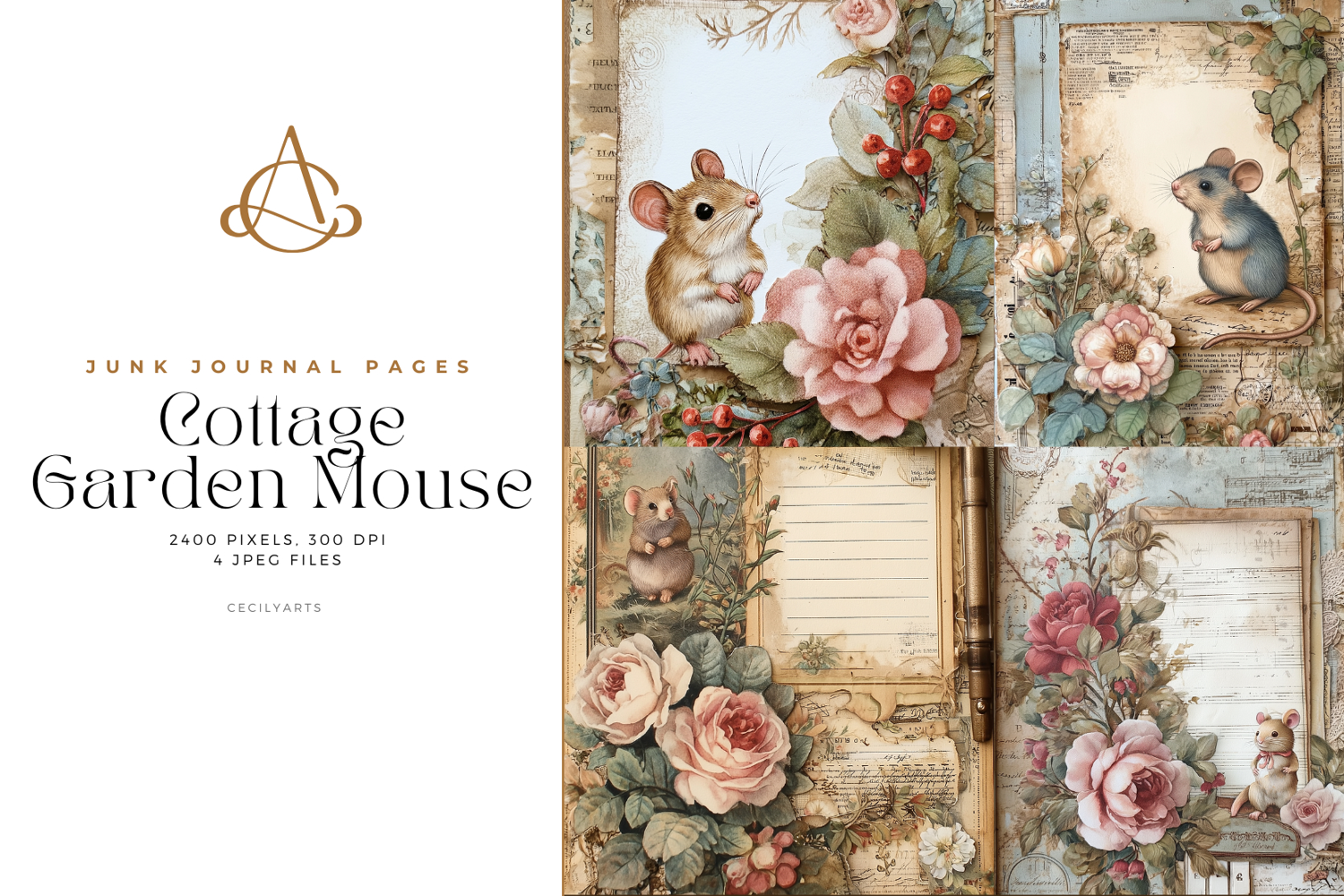 Cottage Garden Mouse Junk Journal Pages product image 1