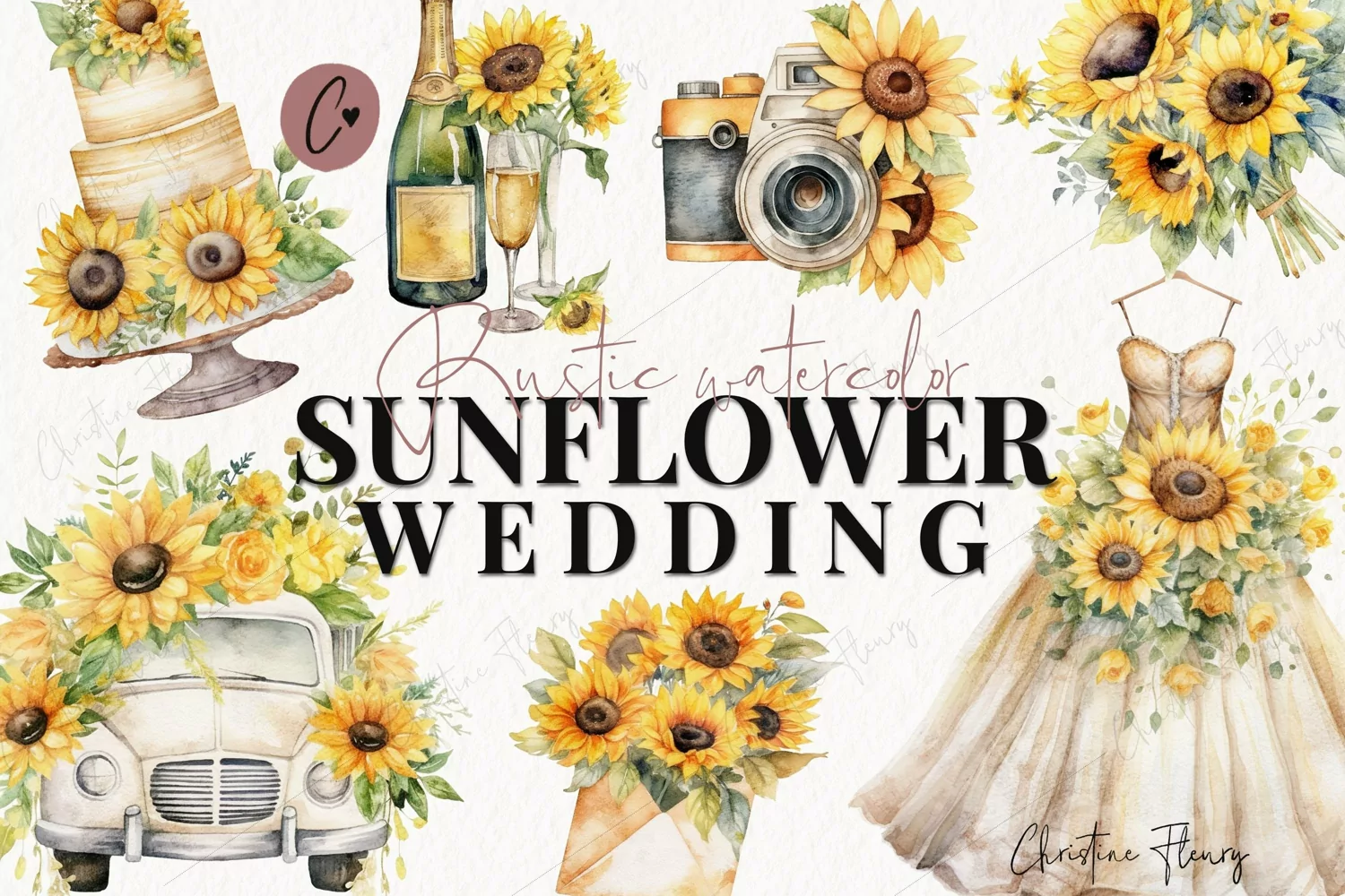 Rustic Watercolor Sunflower Wedding product image 1