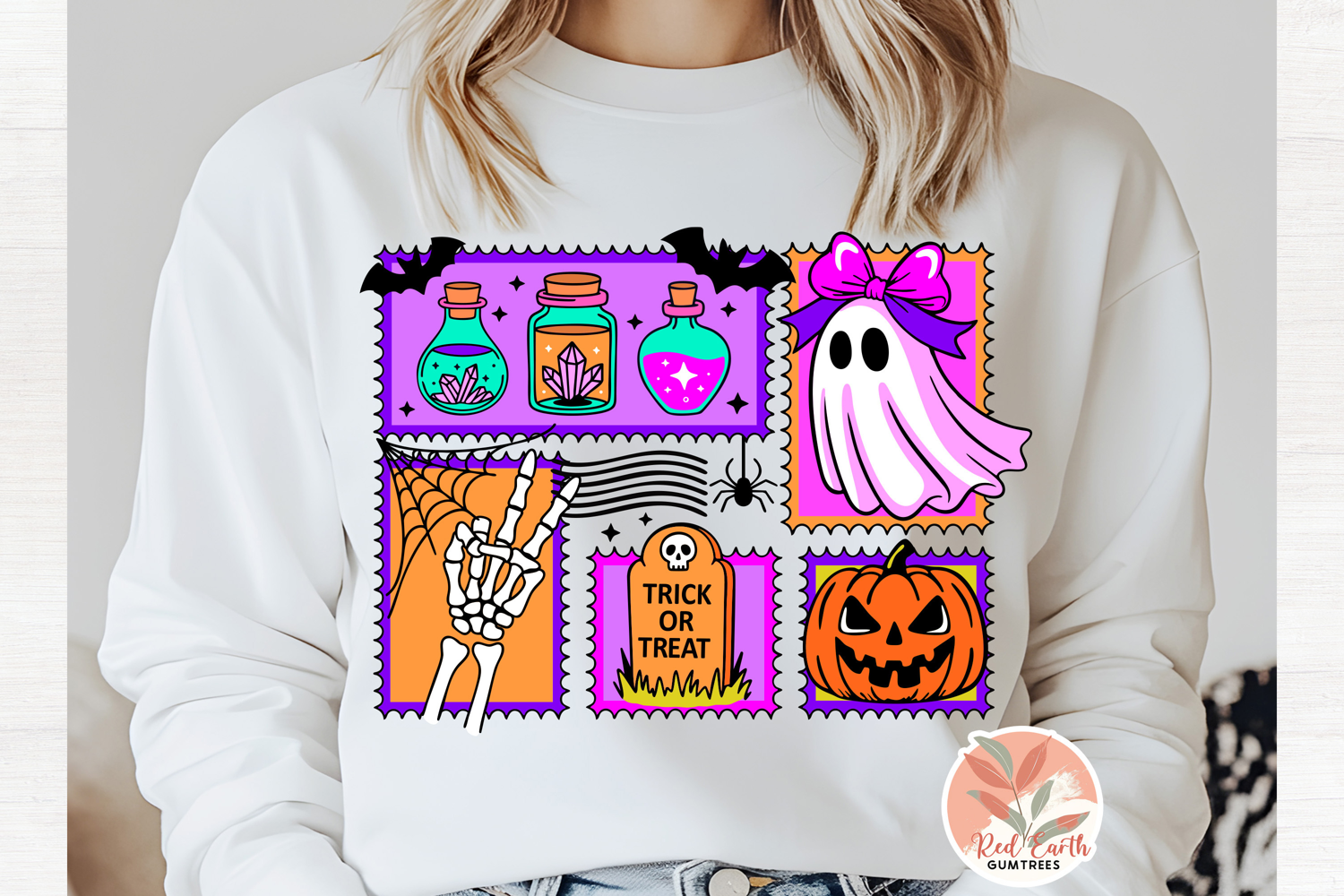 Trendy Retro neon Halloween spooky ghost collage svg png dxf product image 1