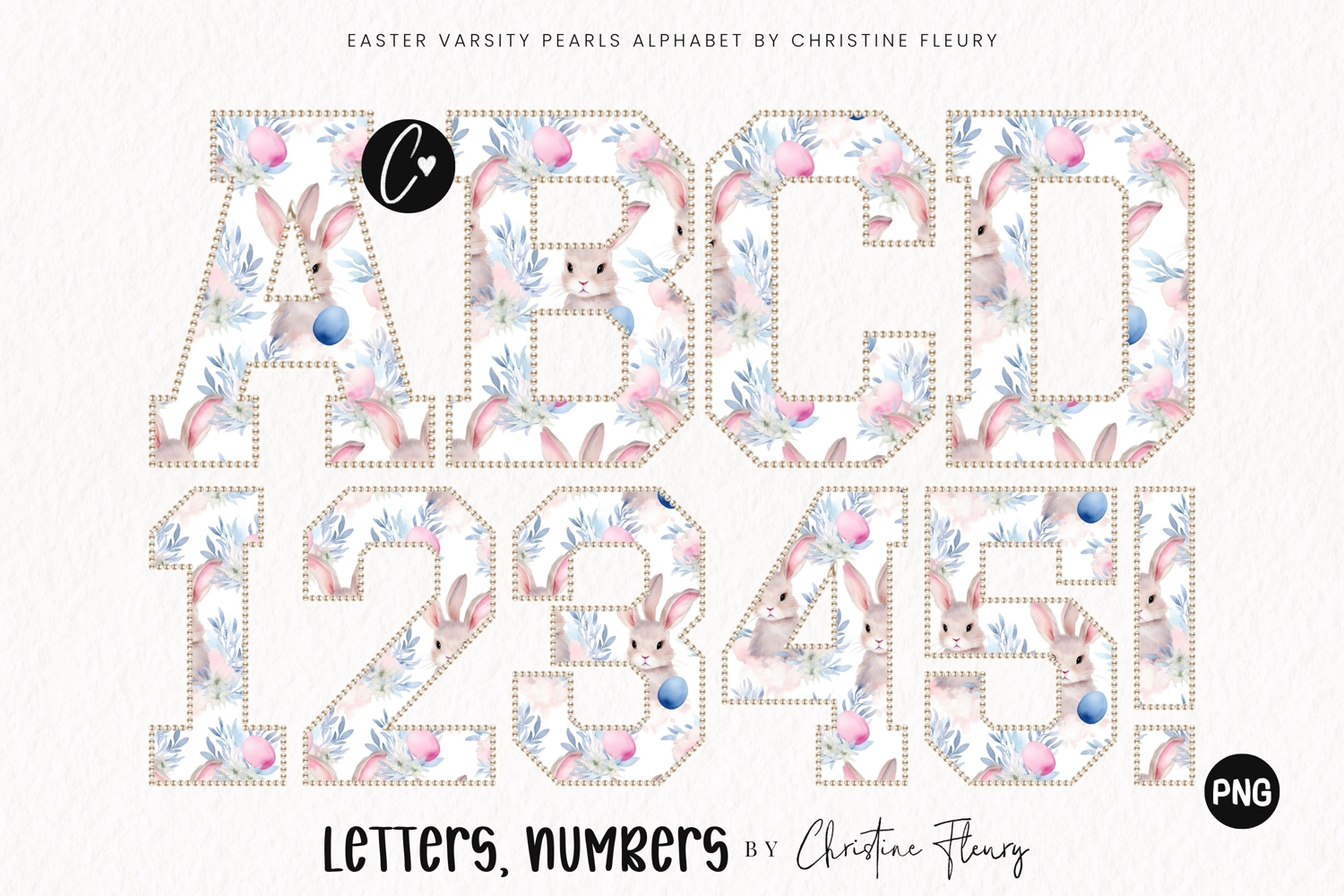 Varsity Easter Bunny Pearl Alphabet PNG product image 1