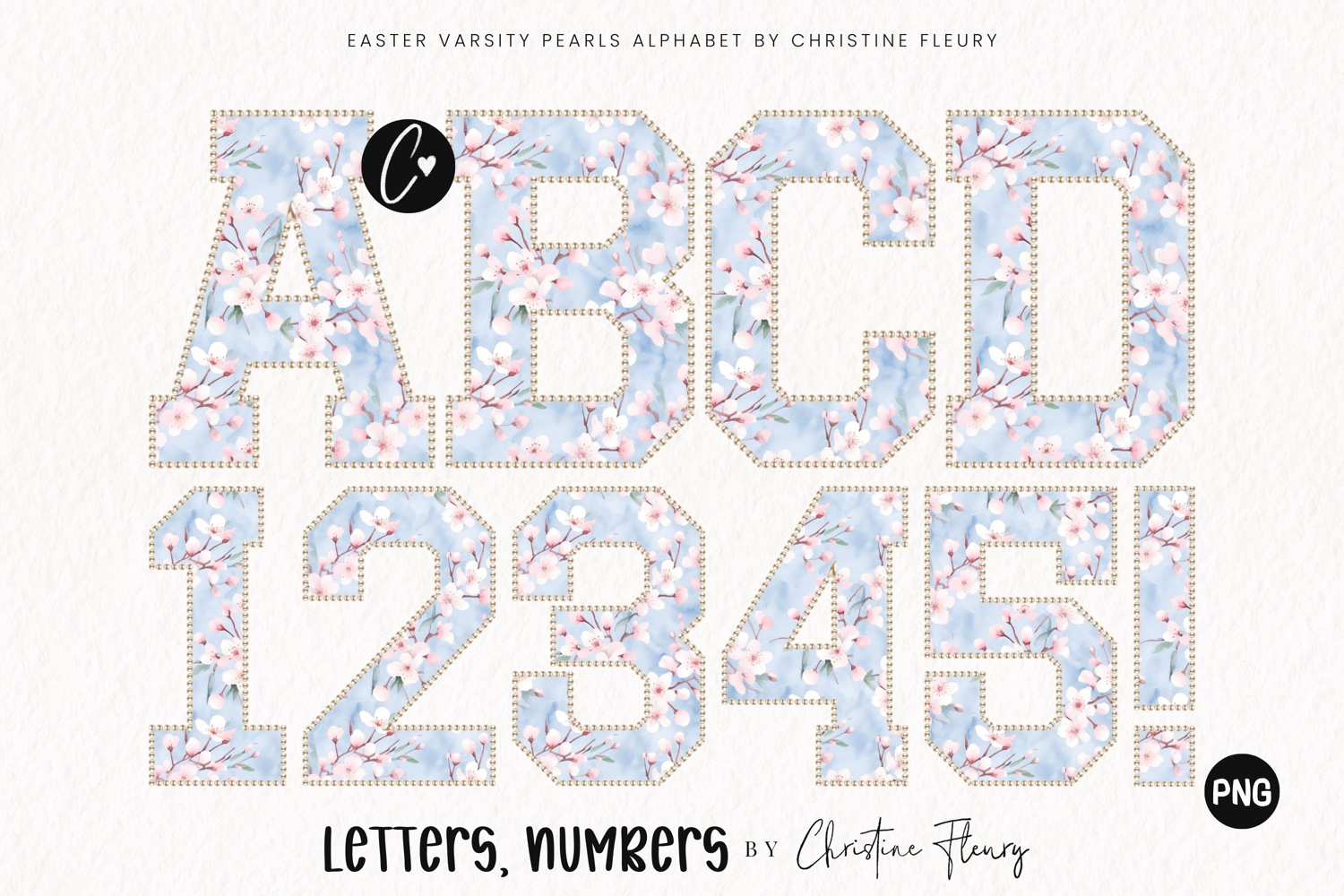 Cherry Blossom Varsity Easter Pearl Alphabet PNG product image 1