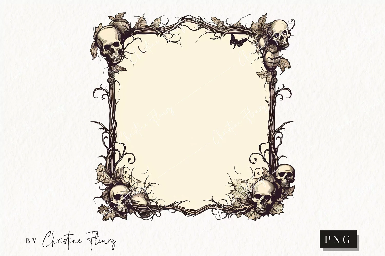 Vintage Goth Frame with Skulls Clipart | Halloween PNG product image 1