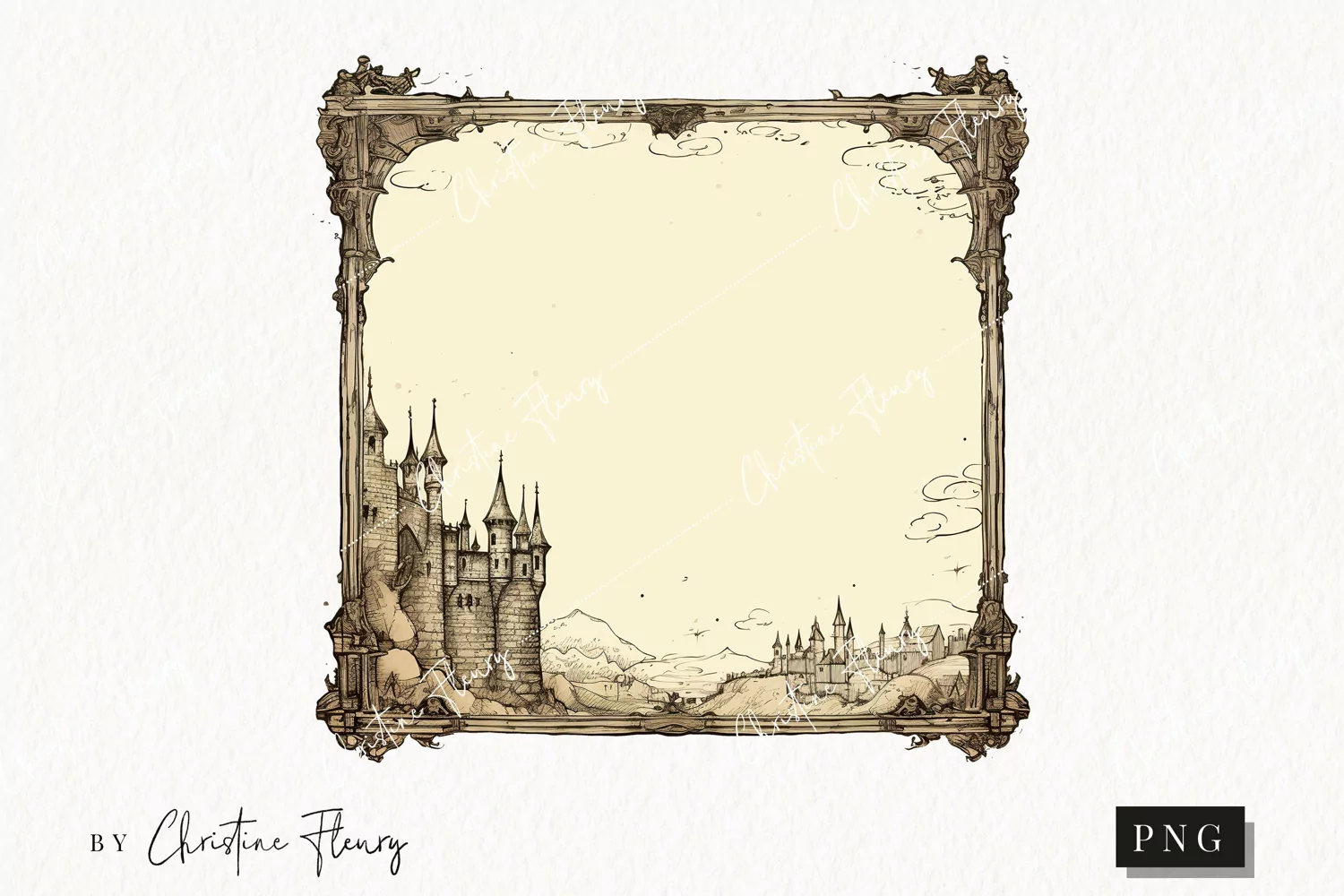 Vintage Goth Frame Scene Clipart | Halloween PNG product image 1