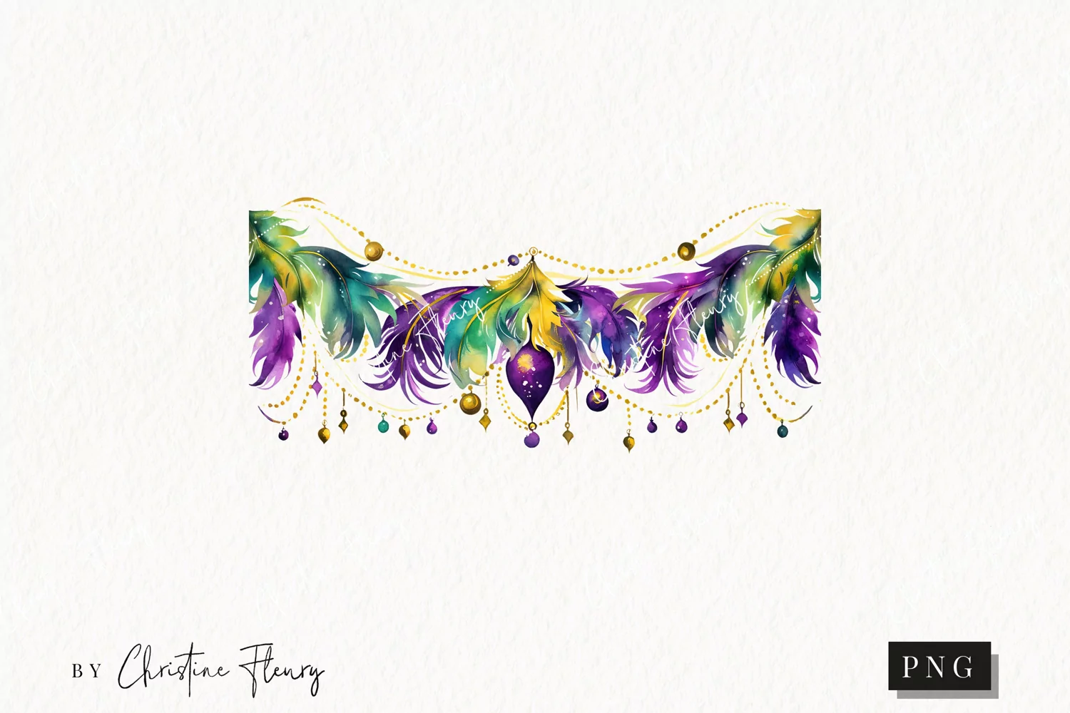 Watercolor Mardi Gras Feather Border Clipart | Mardi Gras product image 1