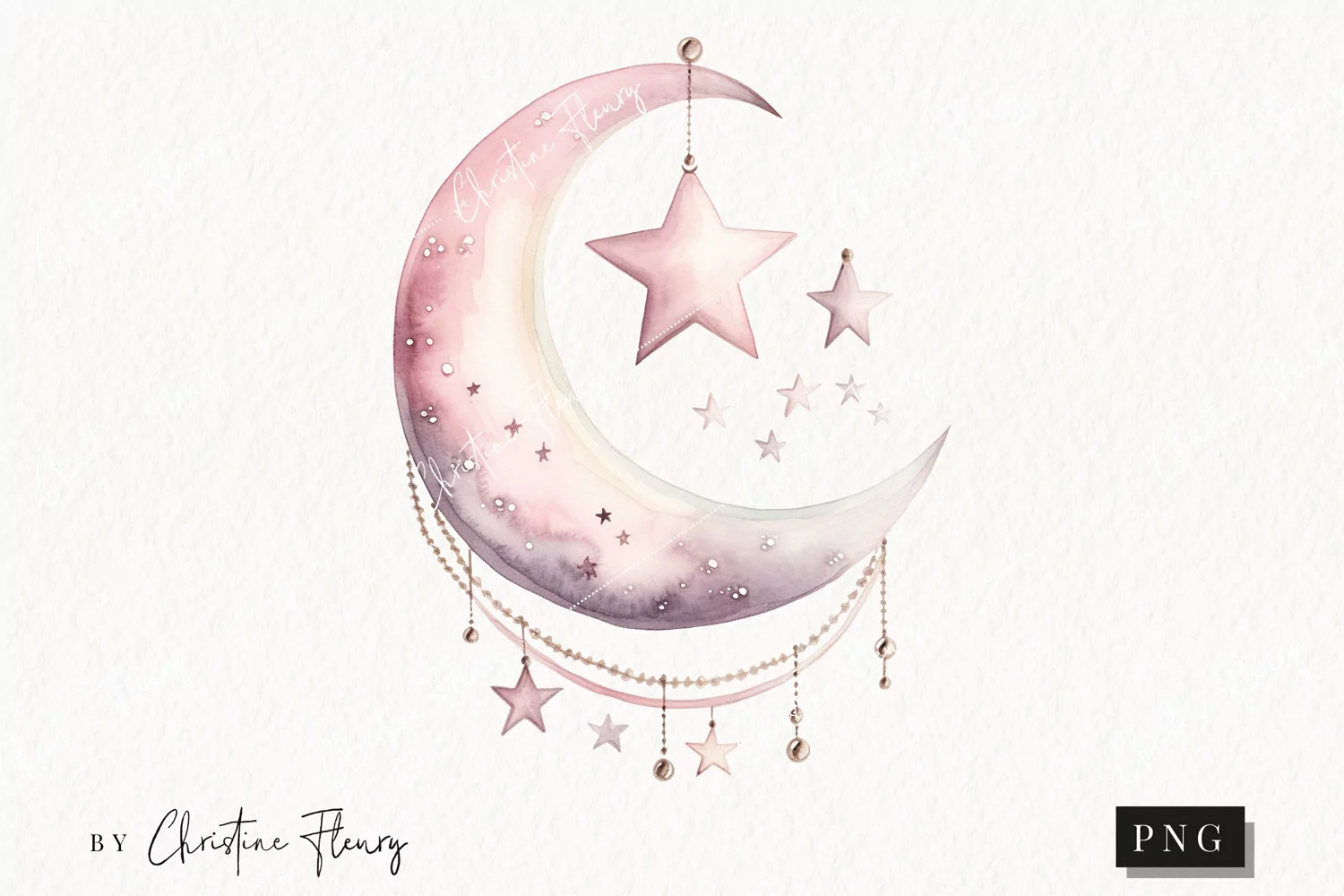 Watercolor Pink Moon And Stars Clipart | Celestial Clipart product image 1
