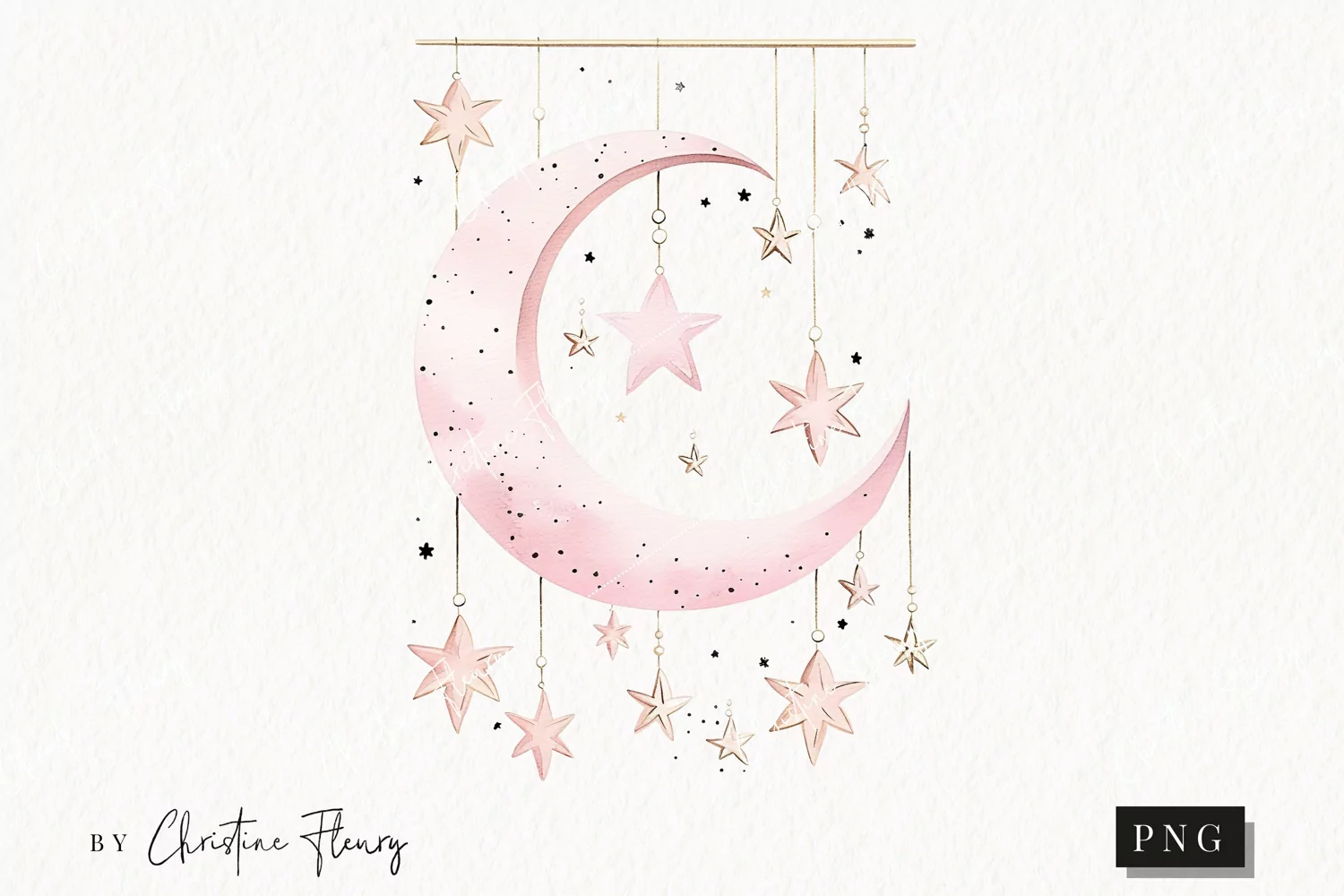 Watercolor Pink Moon And Stars Clipart | Celestial Clipart product image 1
