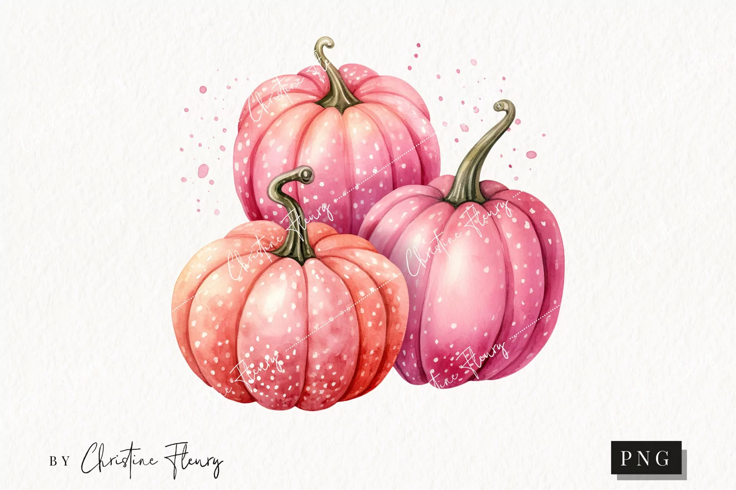 Watercolor Pink Spotted Pumpkins Clipart | Watercolor PNG product image 1