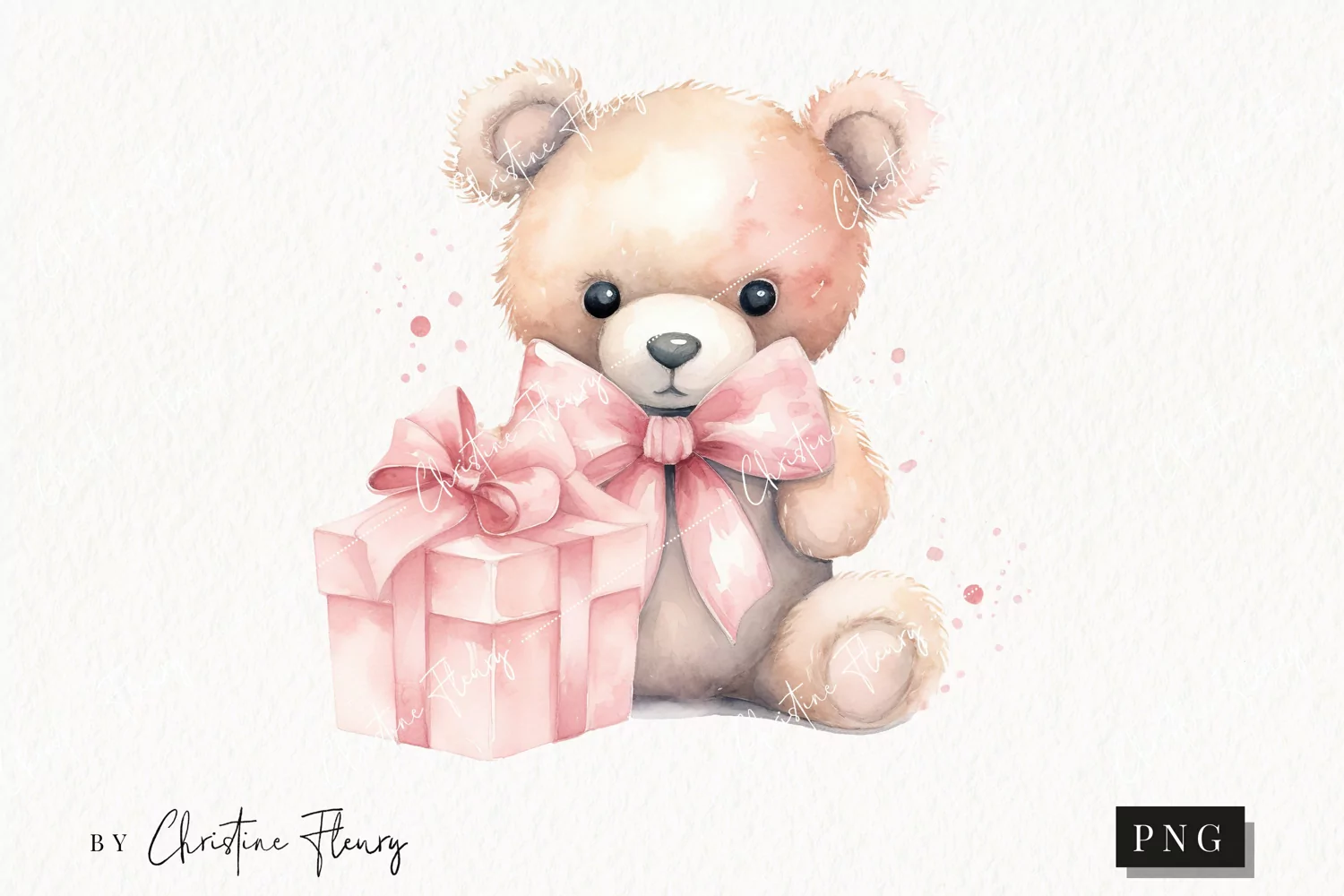Watercolor Pink Teddy Bear With Gift Clipart | Valentines product image 1