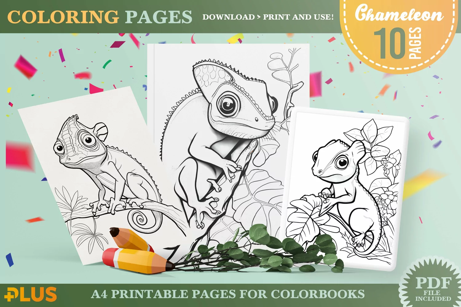 Chameleon Coloring Pages - Printable Animal Coloring Book product image 1