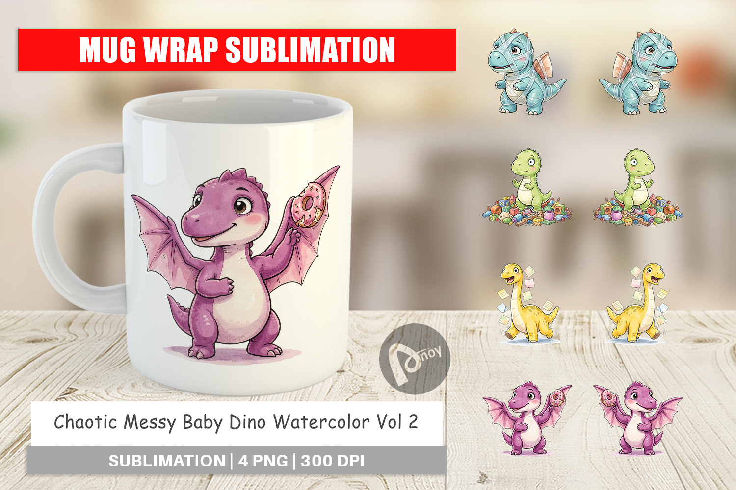 Chaotic Messy Baby Dino Mug Wrap product image 1