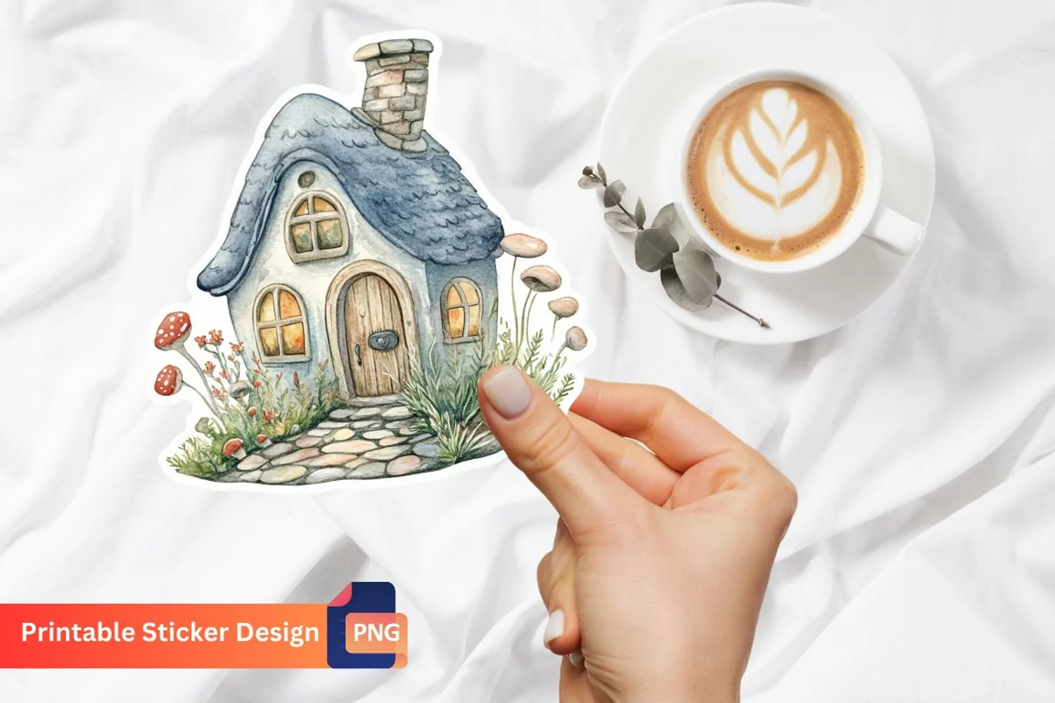 Charming Retro Watercolor Fairy House Sticker product image 1