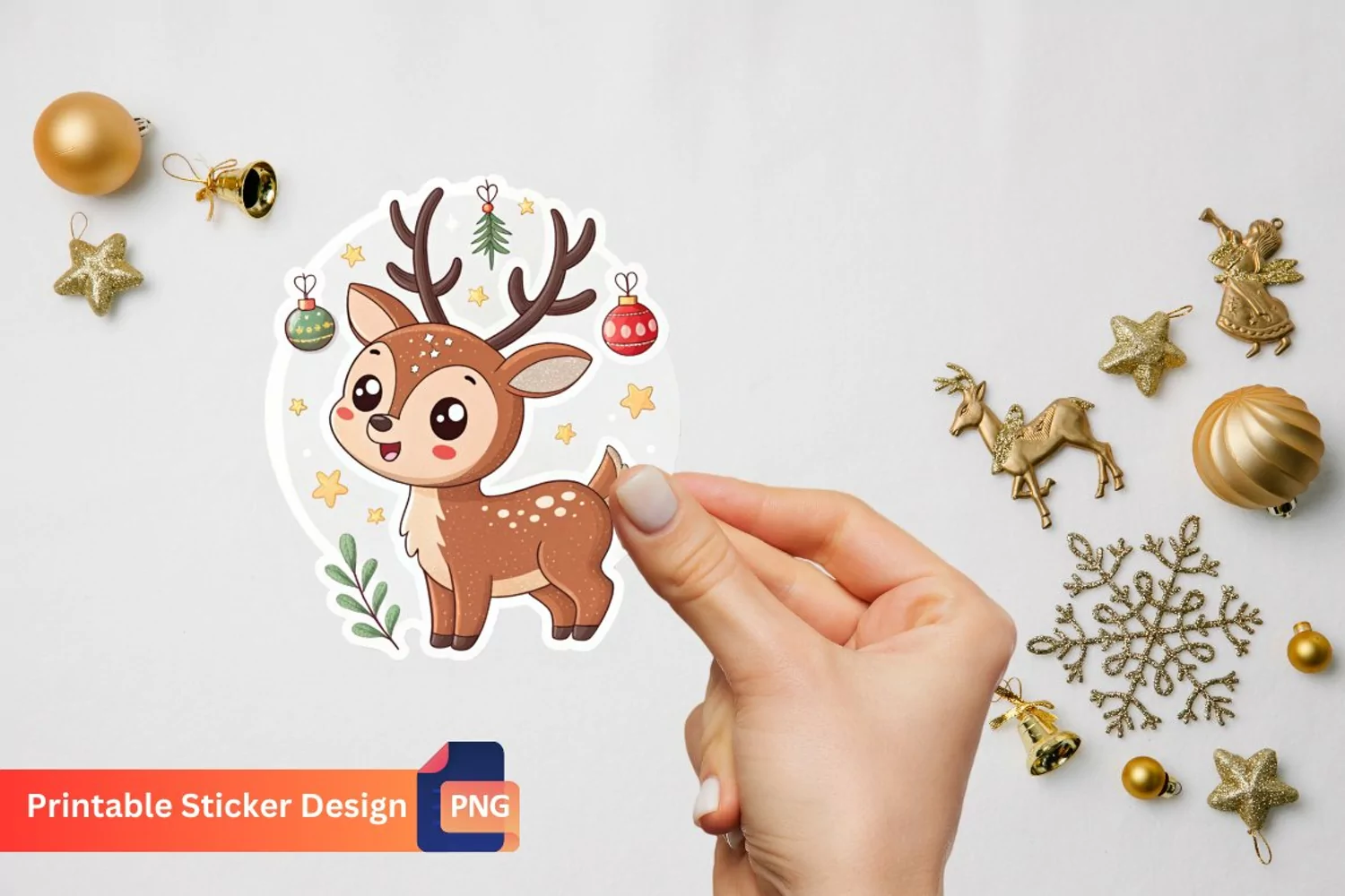 Christmas Deer Sticker , Winter Deer Sticker, Christmas Art product image 1