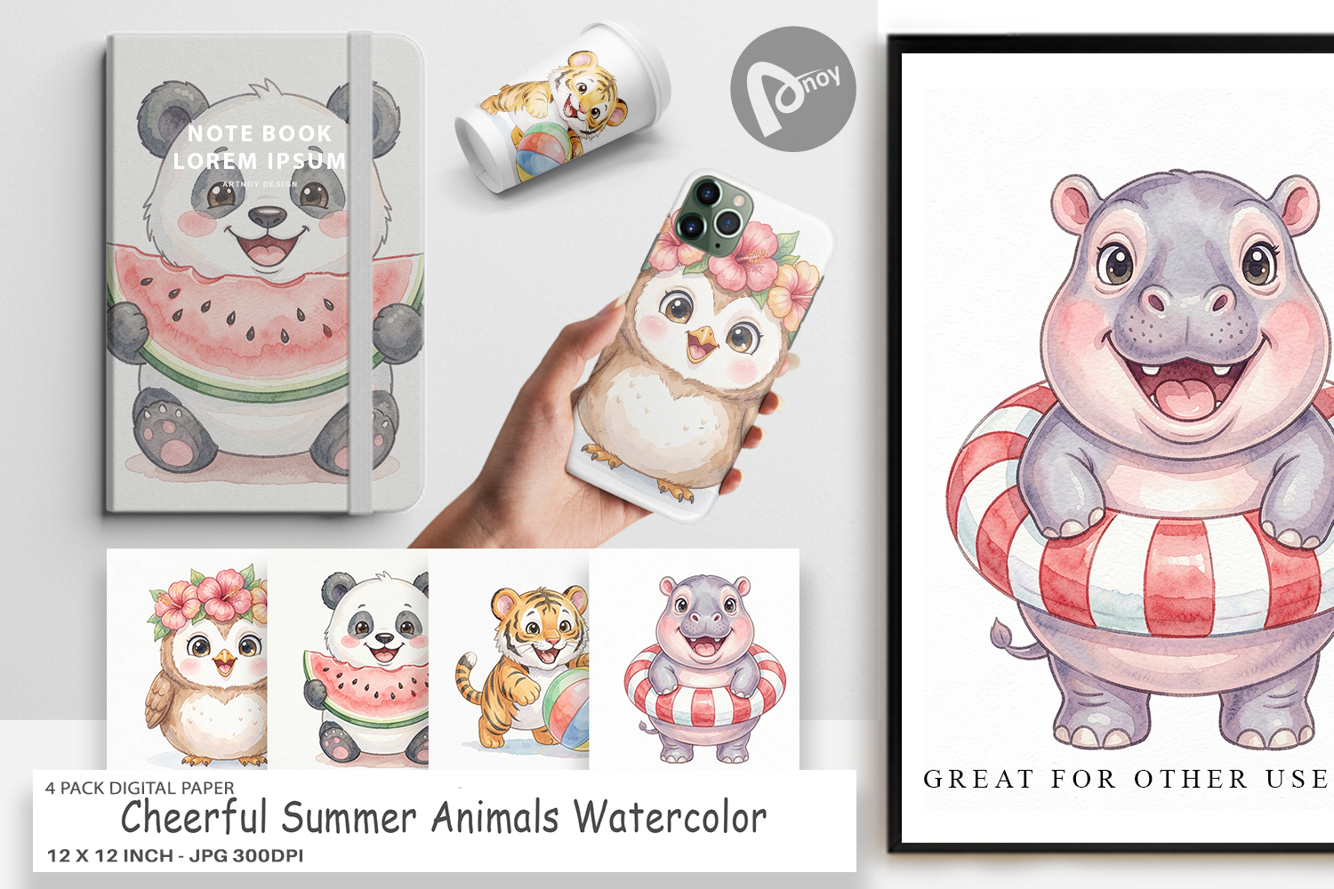 Cheerful Summer Animals Digital Paper product image 1
