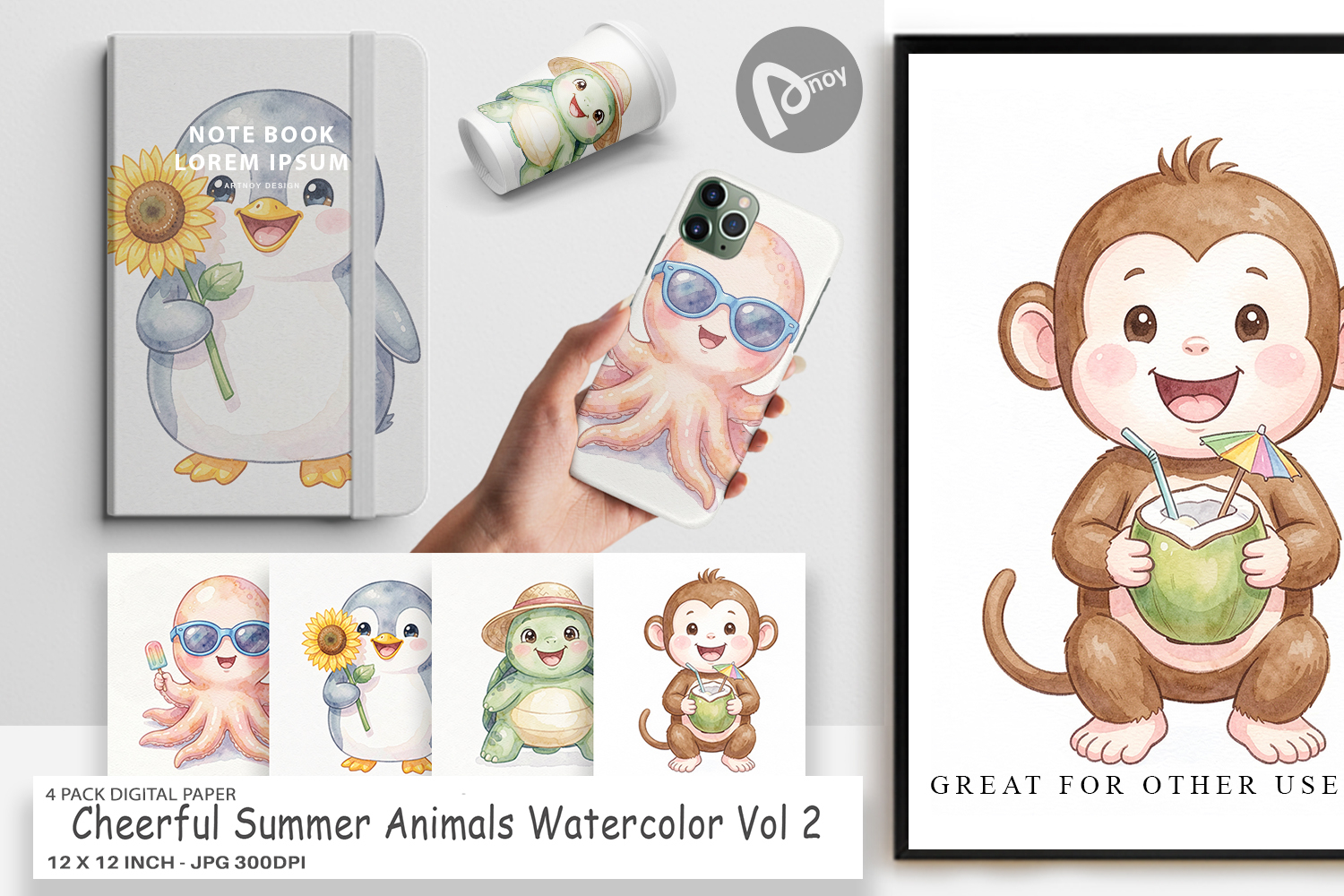 Cheerful Summer Animals Digital Paper product image 1