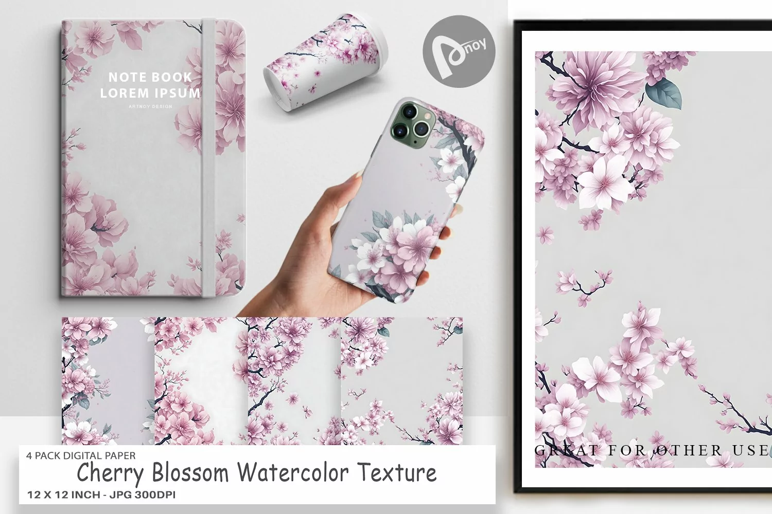 Digital Paper Cherry Blossom Watercolor product image 1