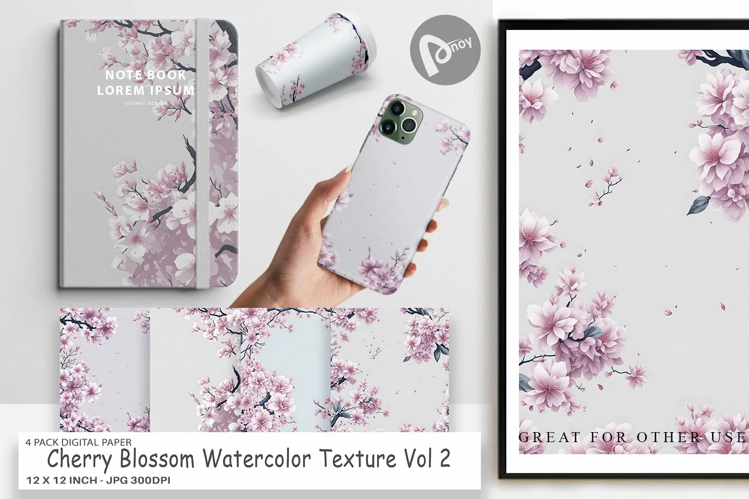 Digital Paper Cherry Blossom Watercolor product image 1