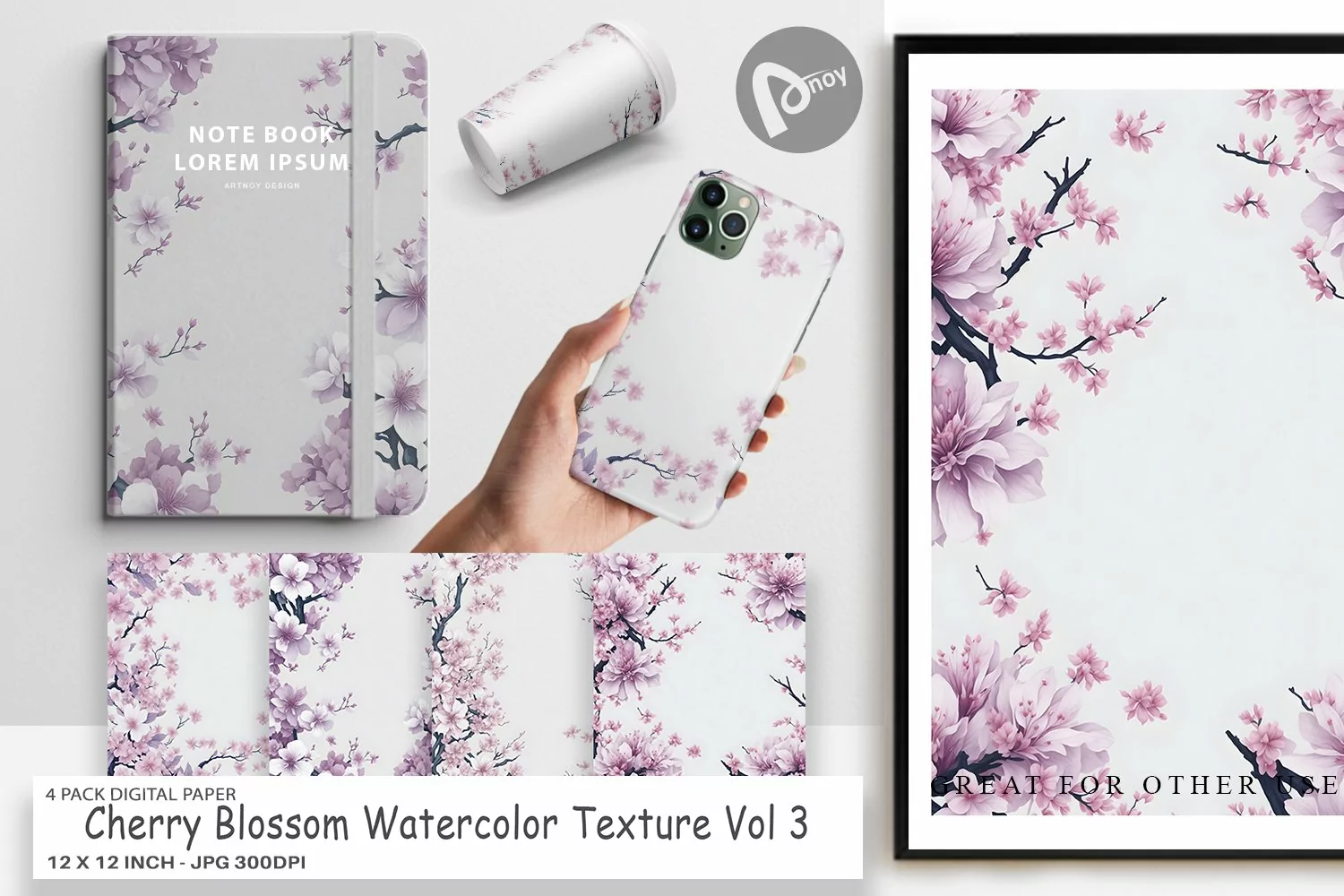Digital Paper Cherry Blossom Watercolor product image 1