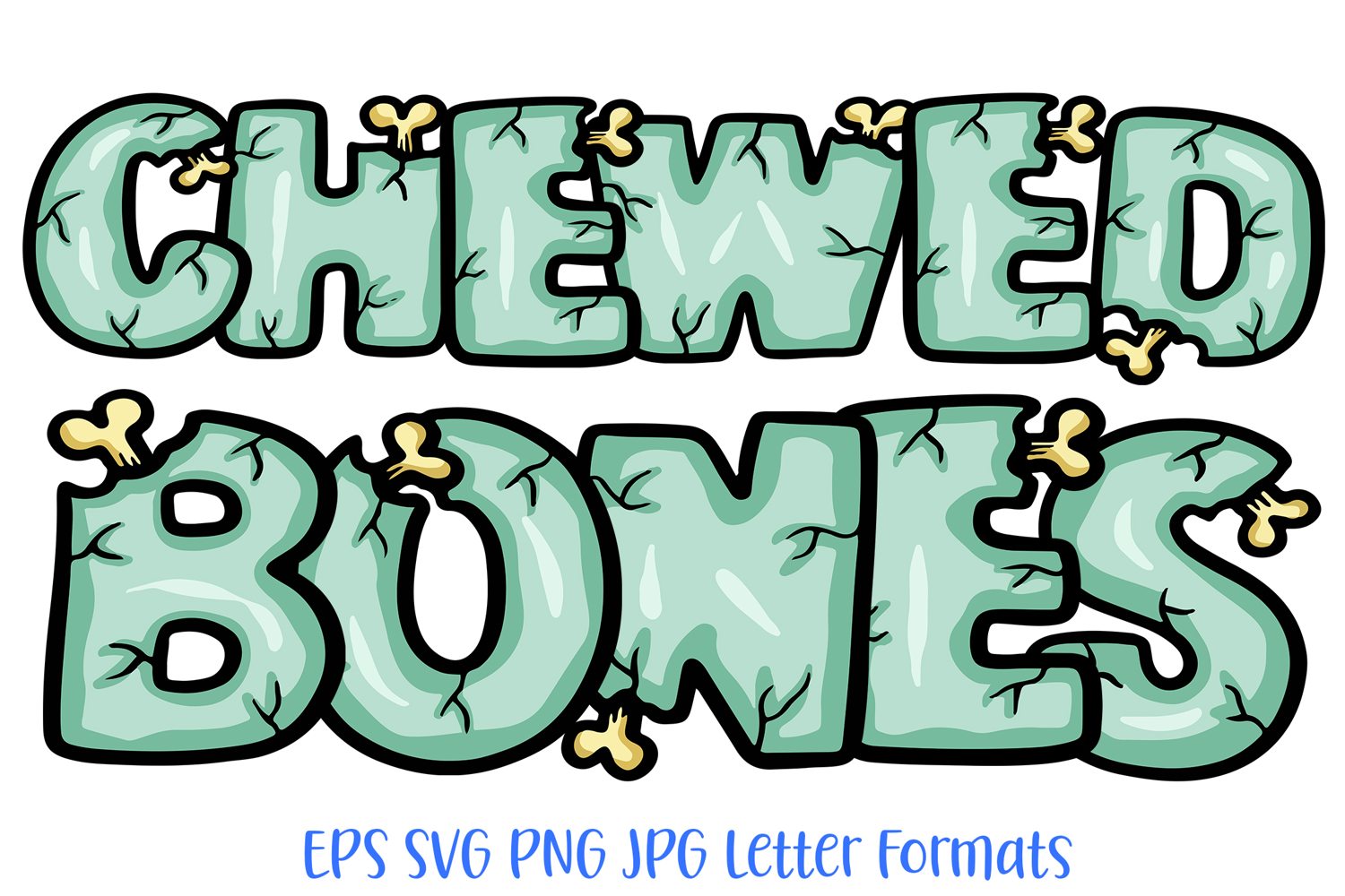 Chewed Bones Lettering Font Zombie Halloween ABC PNG SVG Type by Squeeb Creative