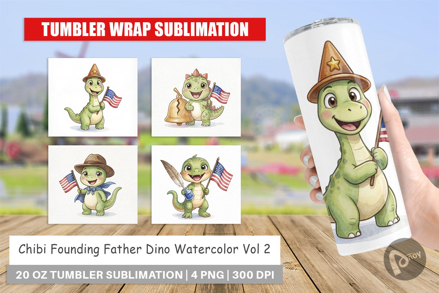 Chibi Founding Father Dino Tumbler product image 1