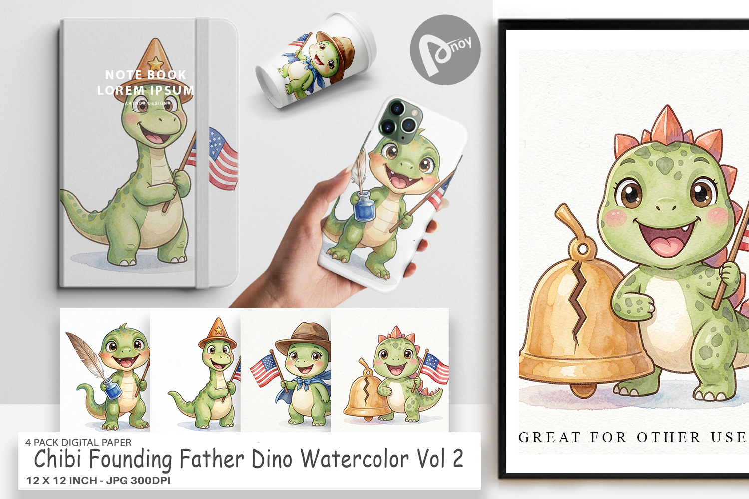 Chibi Founding Father Dino Digital Paper product image 1