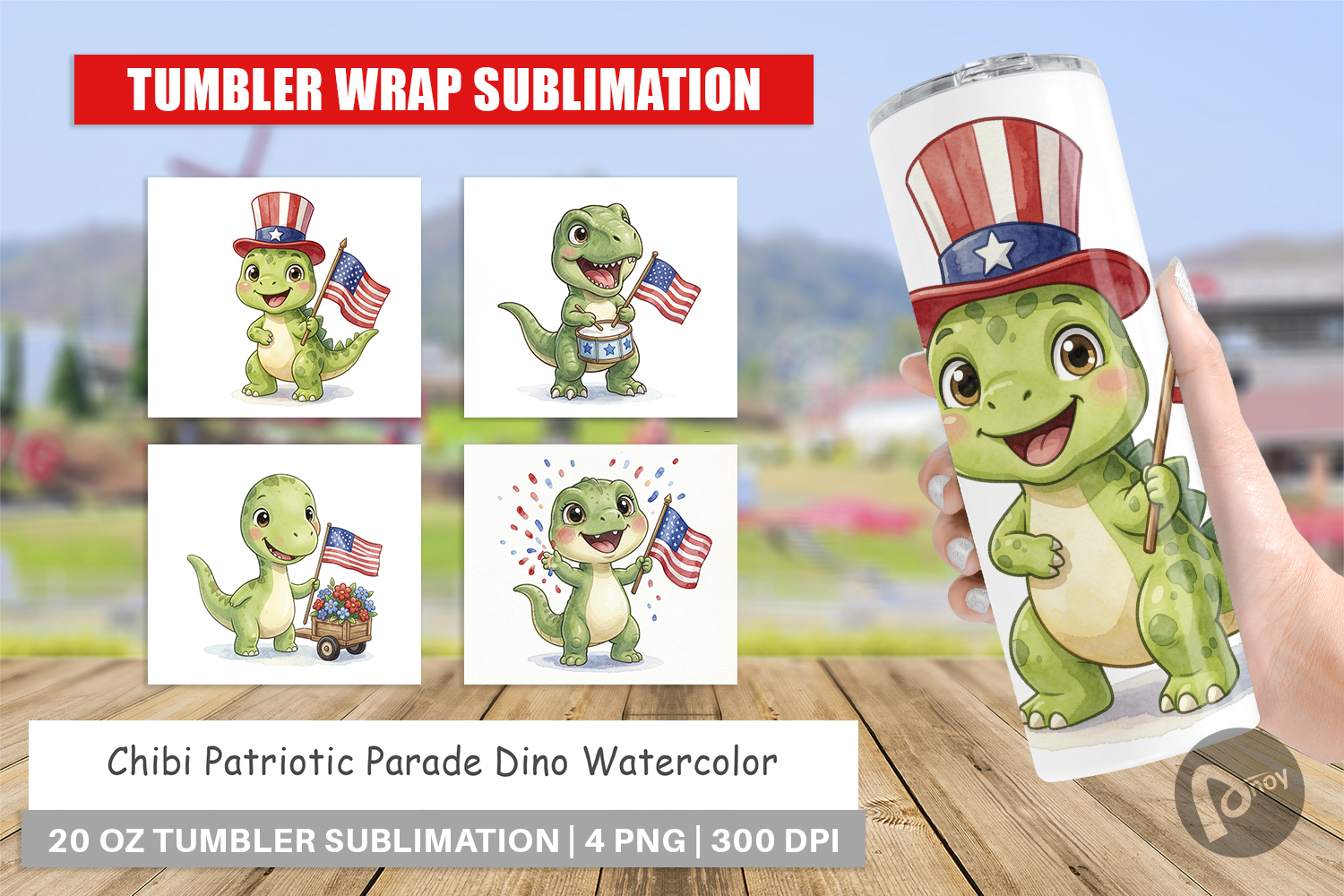 Chibi Patriotic Parade Dino Tumbler product image 1