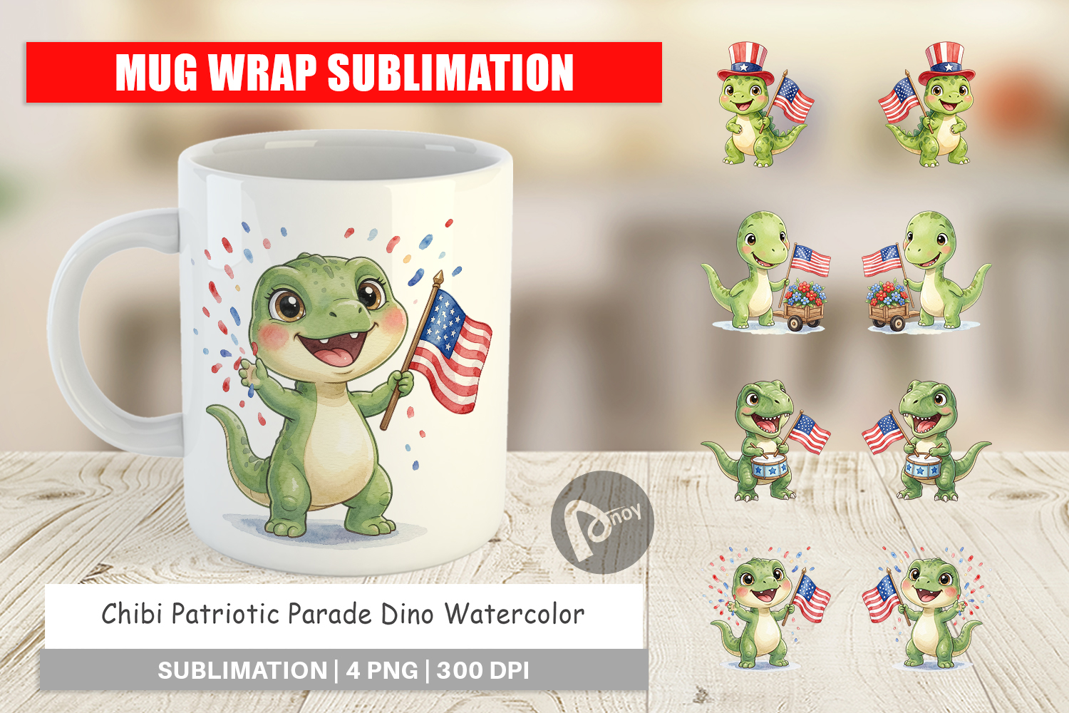 Chibi Patriotic Parade Dino Mug Wrap product image 1