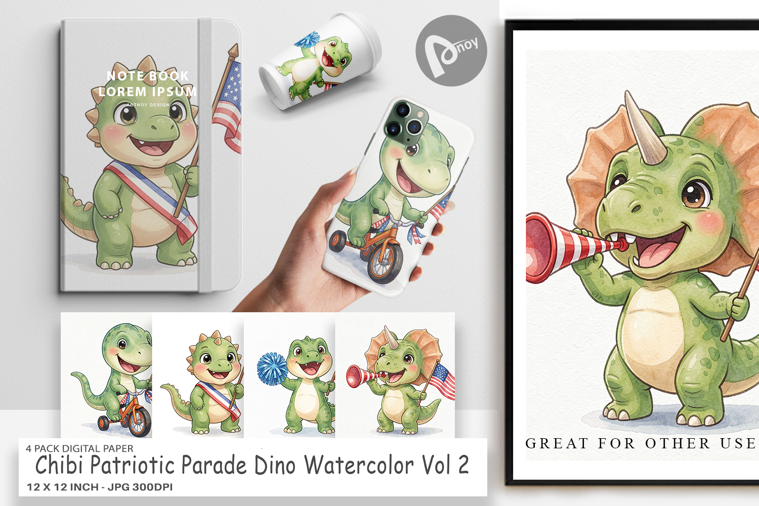 Patriotic Parade Dino Digital Paper product image 1