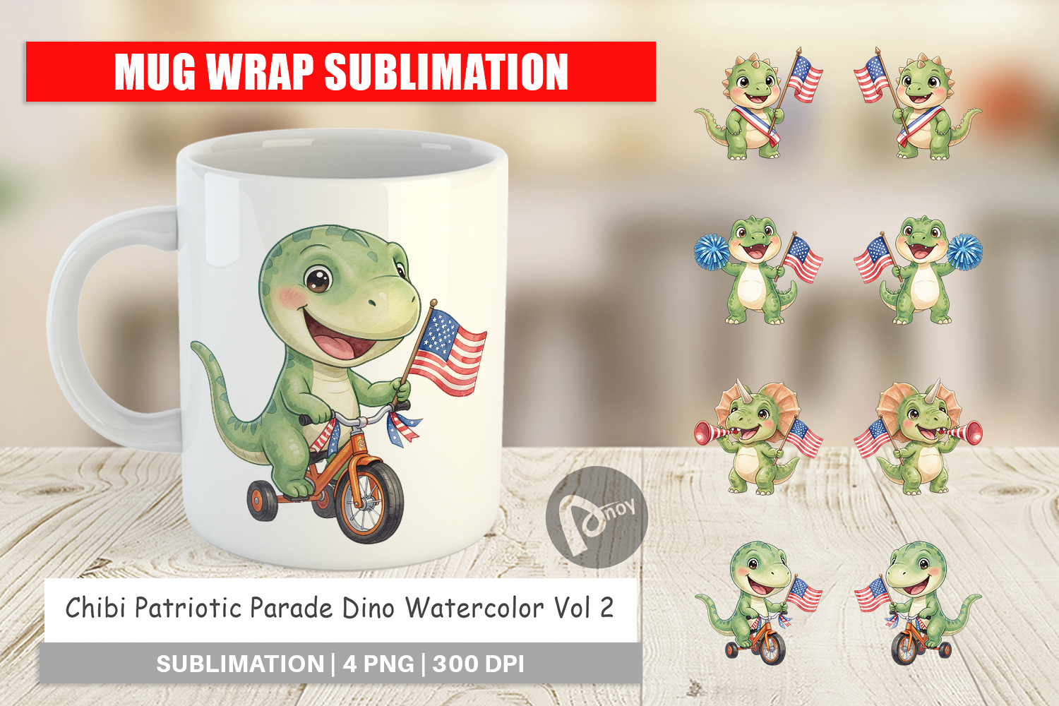 Chibi Patriotic Parade Dino Mug Wrap product image 1