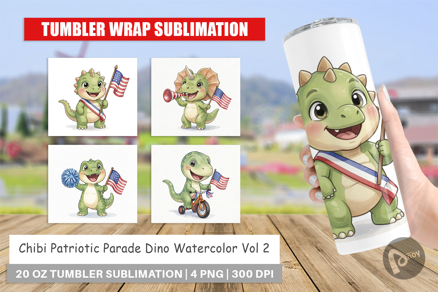 Chibi Patriotic Parade Dino Tumbler product image 1