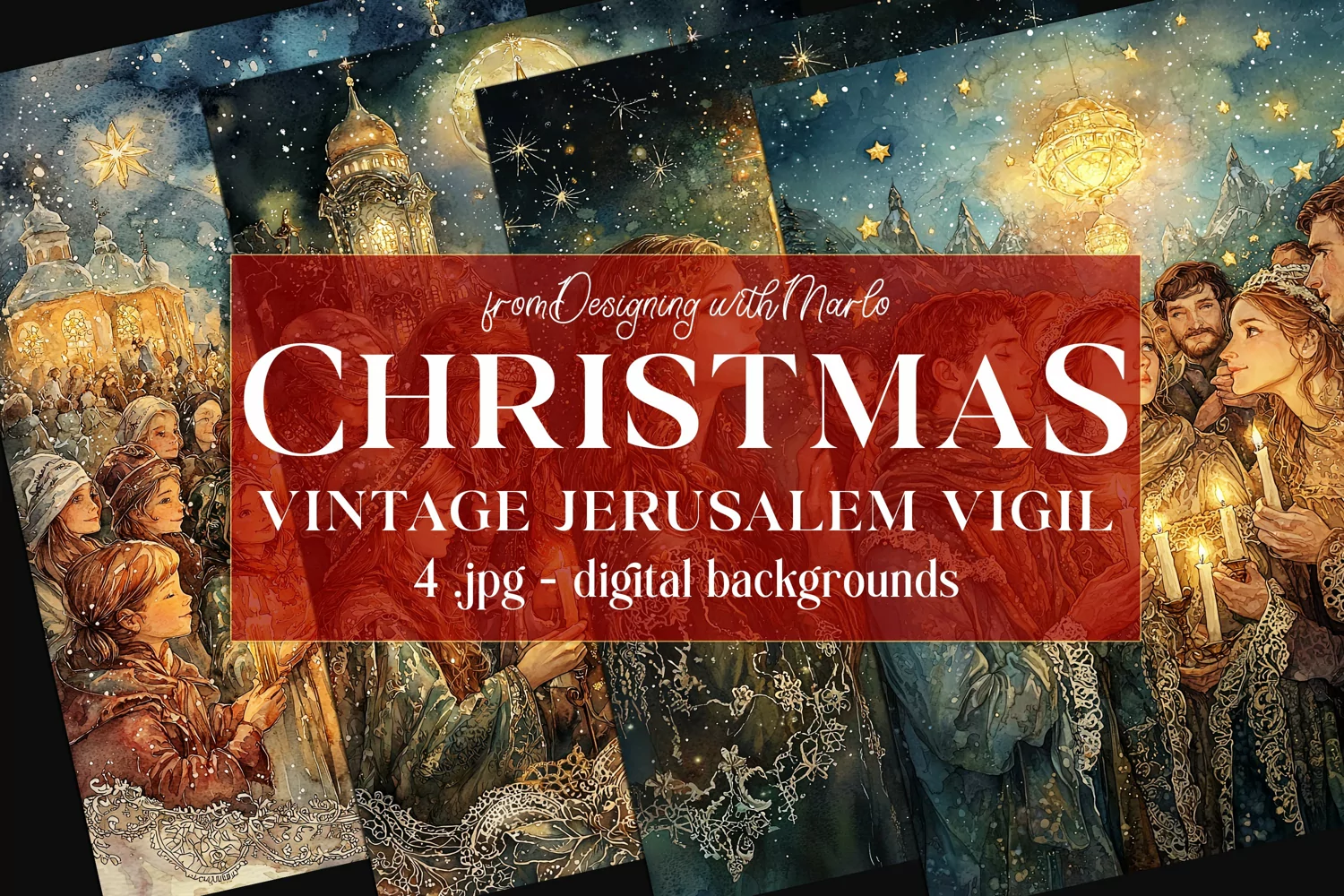 Christmas Card Backgrounds, Vintage Jerusalem Vigil Cards s3 product image 1