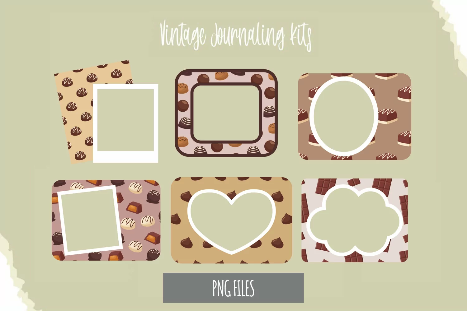 Chocolate Food with Vintage Seamless Pattern Frame Set product image 1