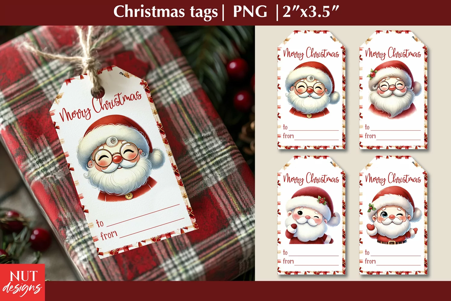 Christmas tags. Printable Gift tags with Funny Santa Claus product image 1