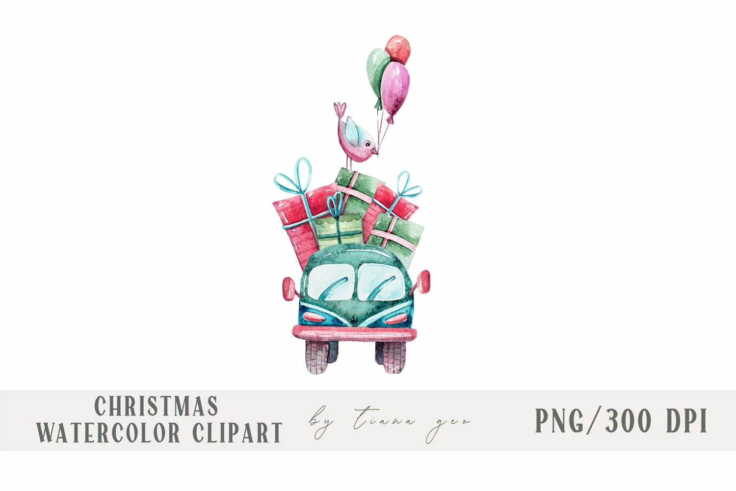 Watercolor Christmas car with gift boxes sublimation product image 1