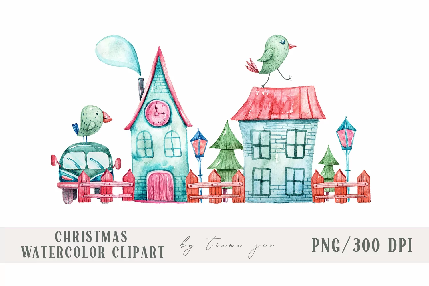 Watercolor Christmas house clipart / sublimation- 1 png file product image 1