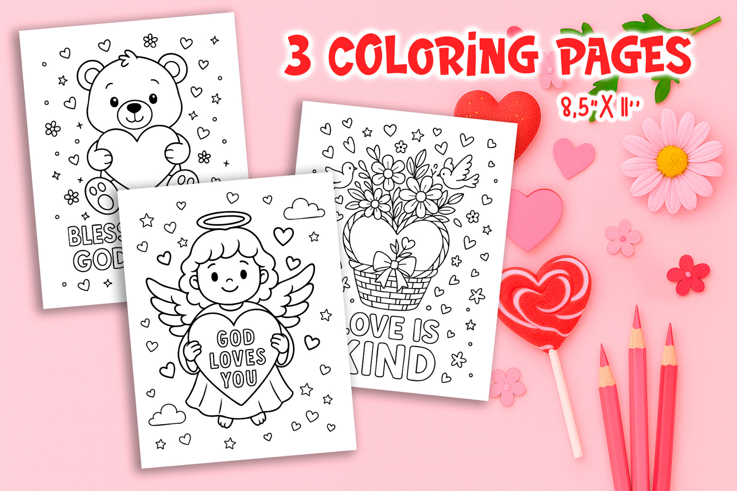 Christian Valentine Coloring Pages | Kids Bible Printable product image 1