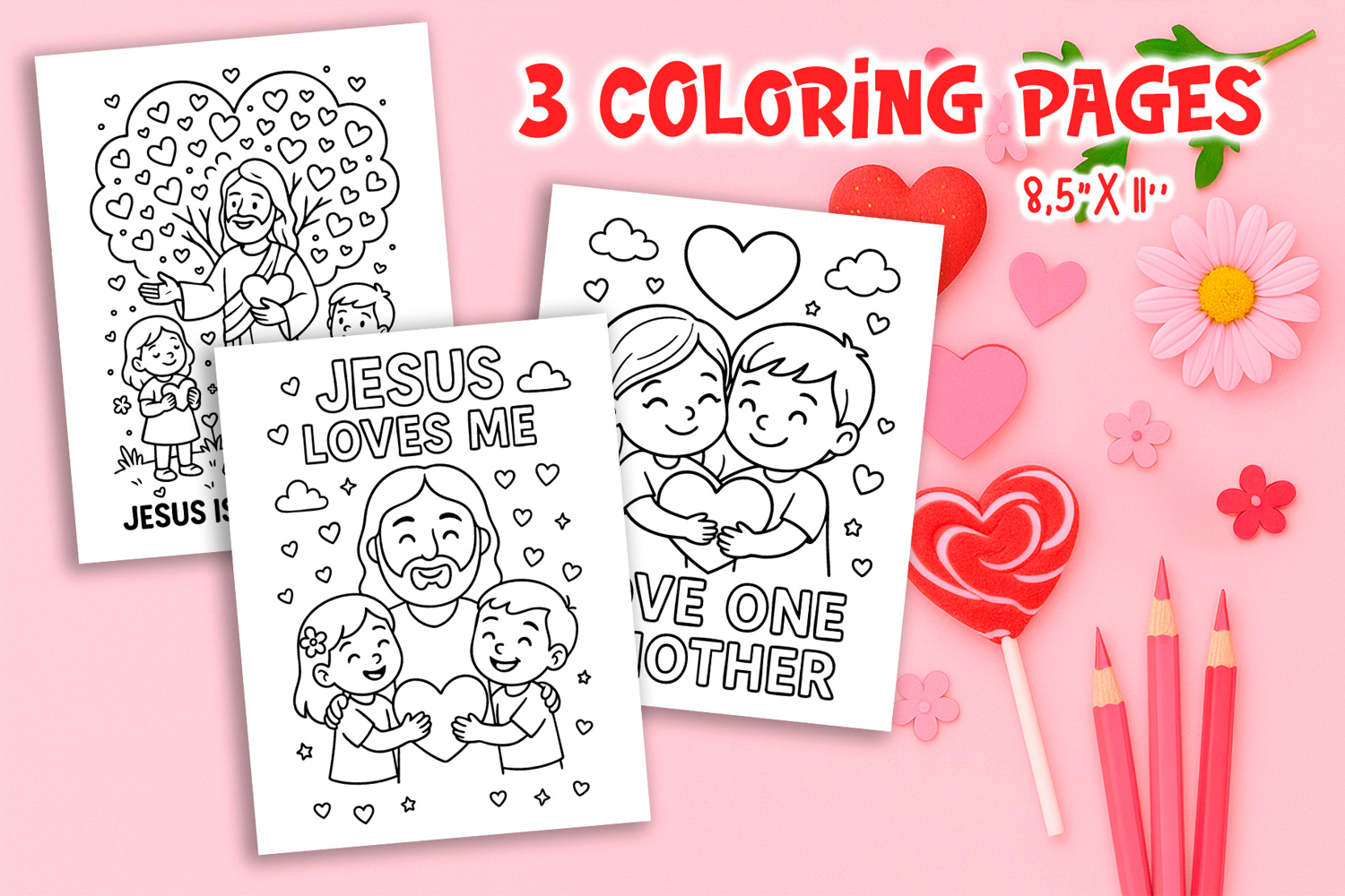 Christian Valentine Coloring Pages | Kids Bible Printable product image 1