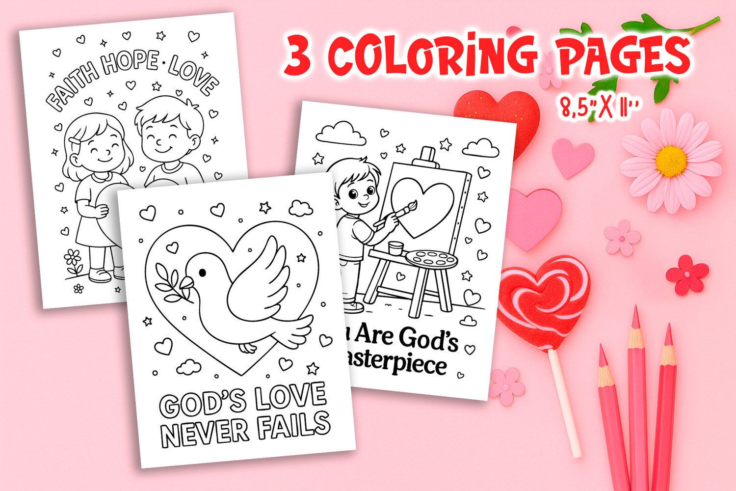 Christian Valentine Coloring Pages | Kids Bible Printable product image 1
