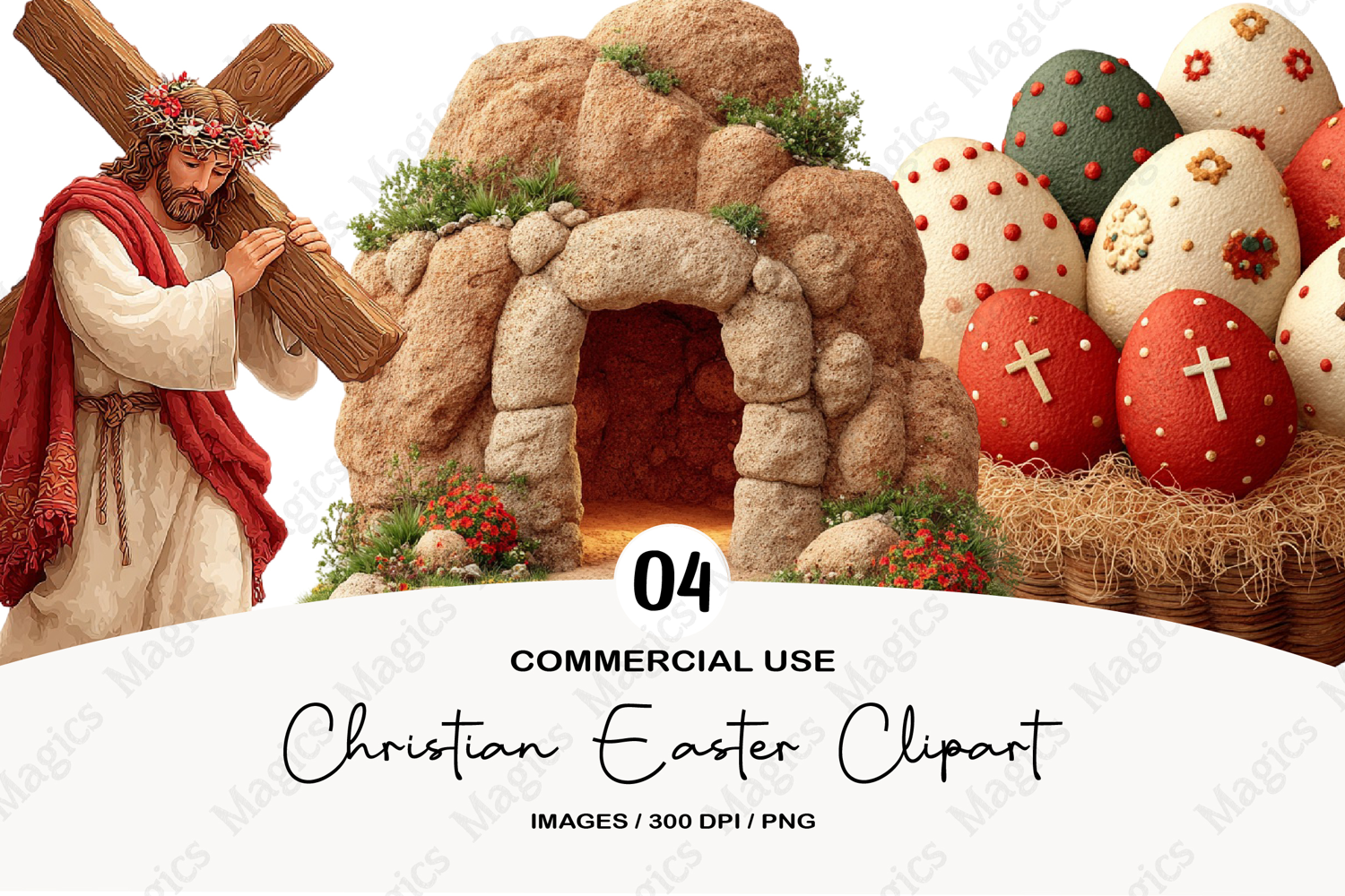 Christian Easter Clipart Watercolor Jesus Png product image 1