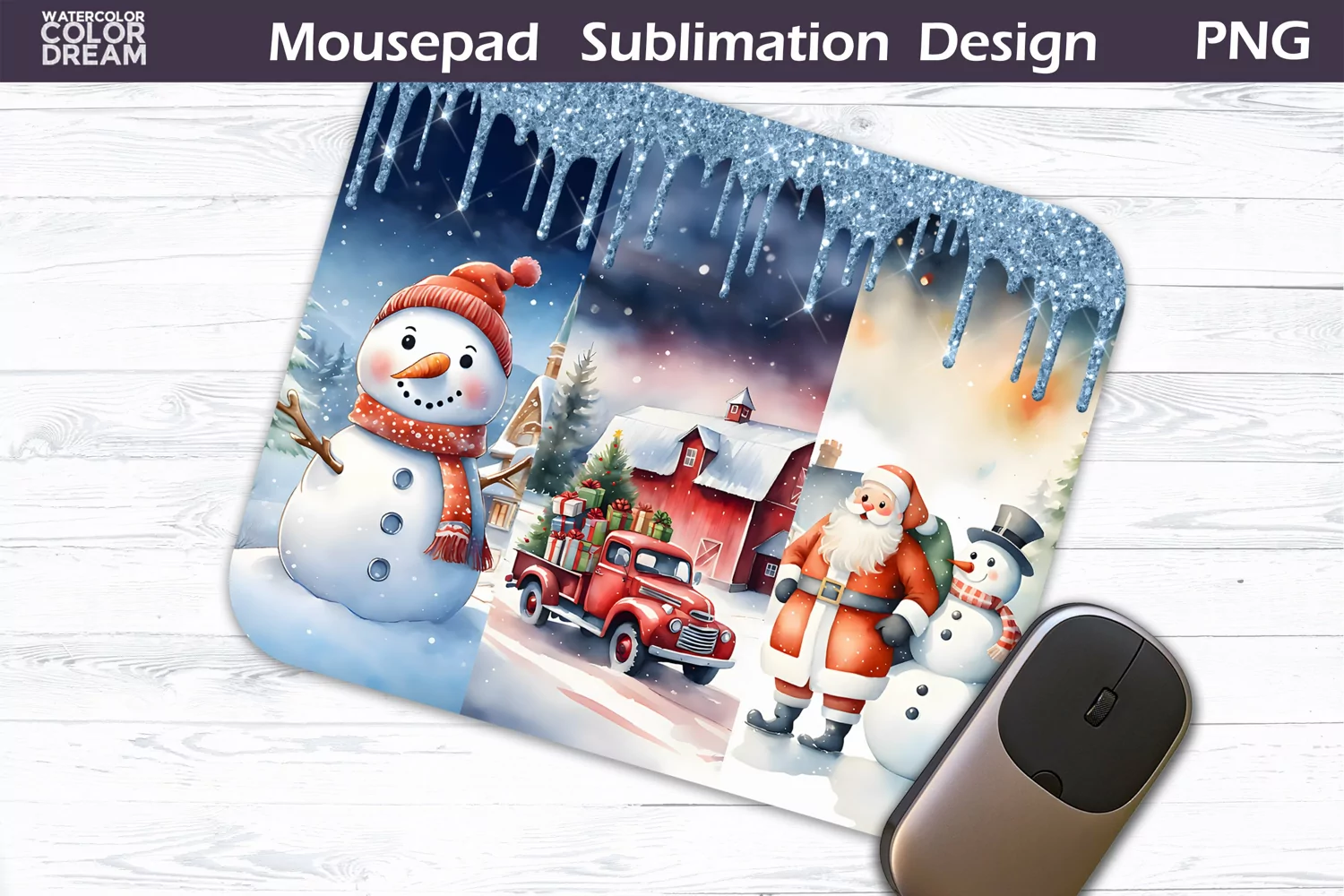 Watercolor Christmas MousePad Sublimation Design product image 1