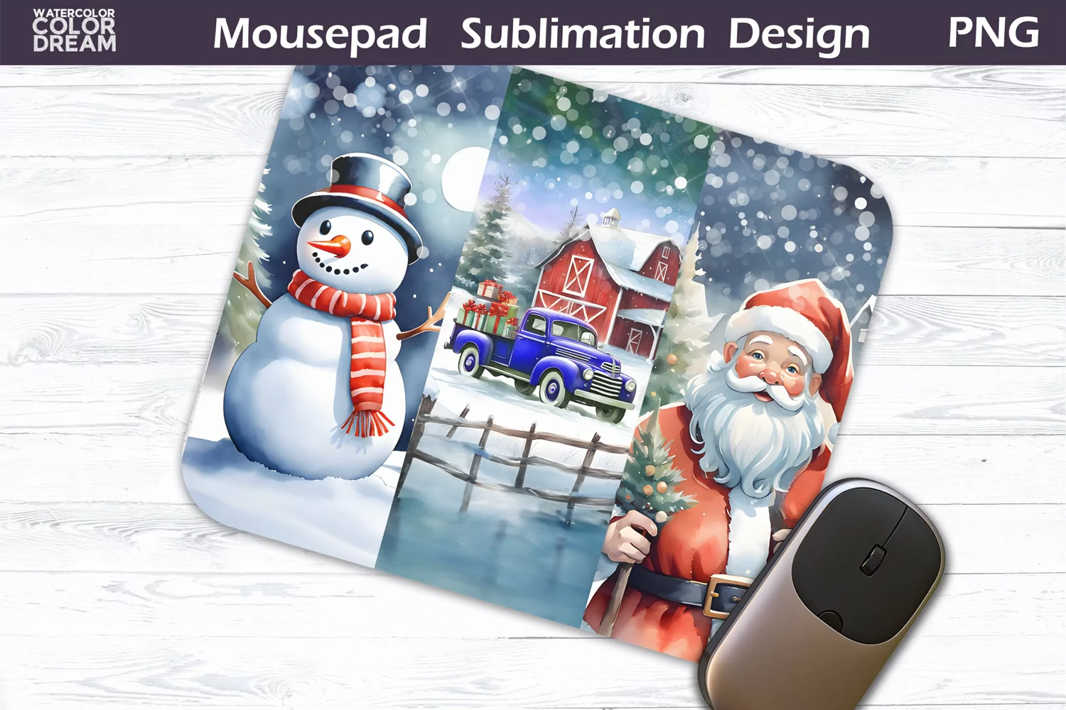 Watercolor Christmas MousePad Sublimation Design product image 1