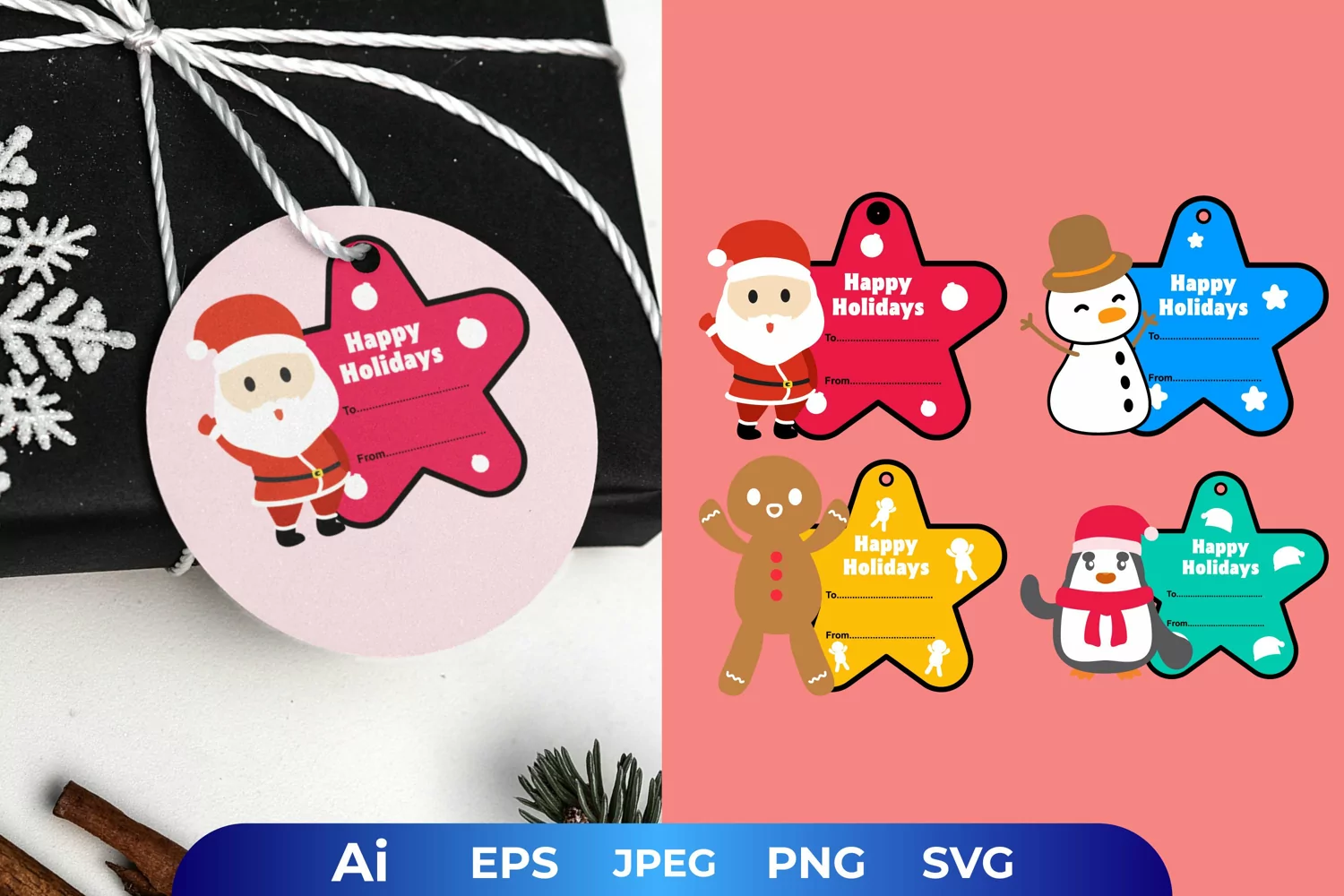 Santa, Snowman, Gingerbread, Penguin for Christmas Gift Tags product image 1