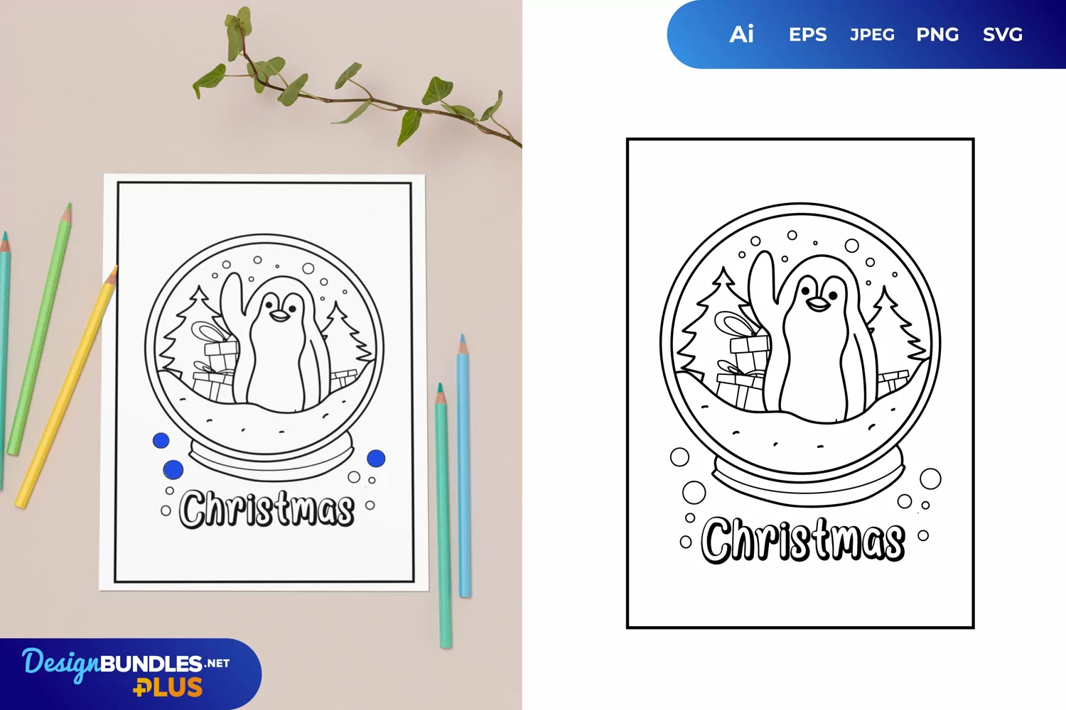 Penguin with Gift Box in The Crystal Ball Coloring Page product image 1