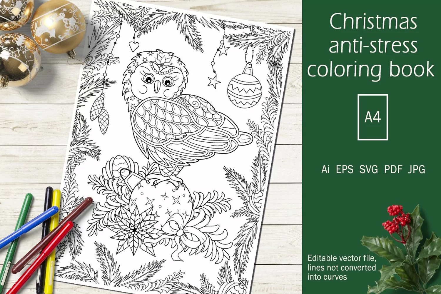 Christmas anti-stress coloring book for adults and children. product image 1