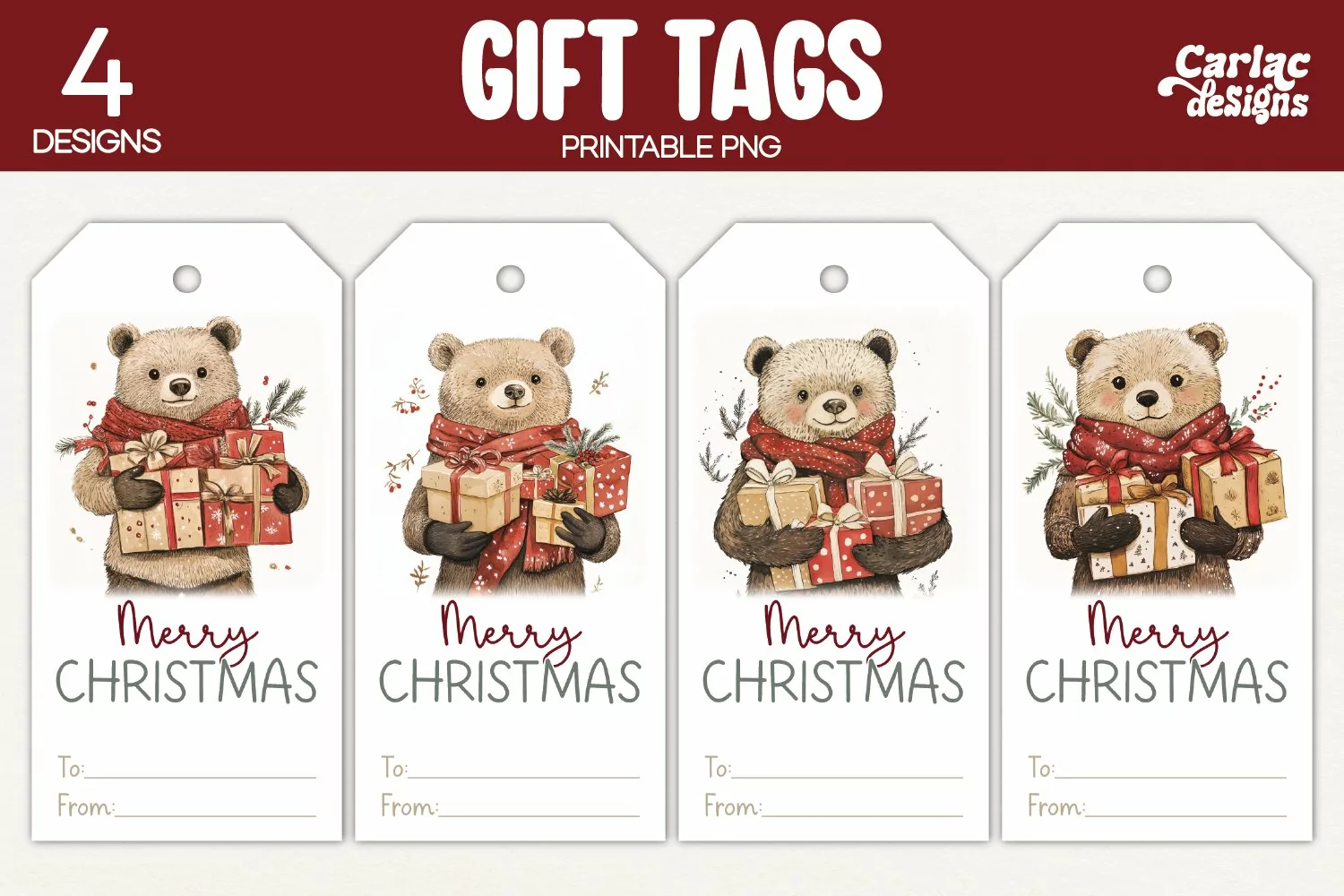christmas bear gift tags