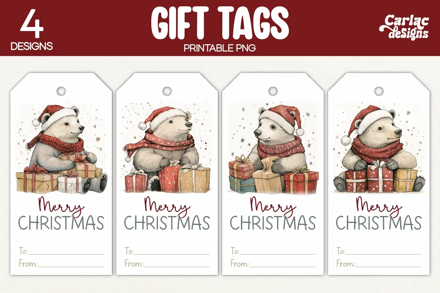 christmas bear gift tags