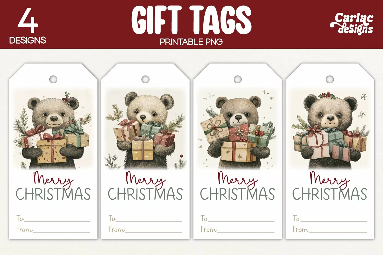christmas bear gift tags