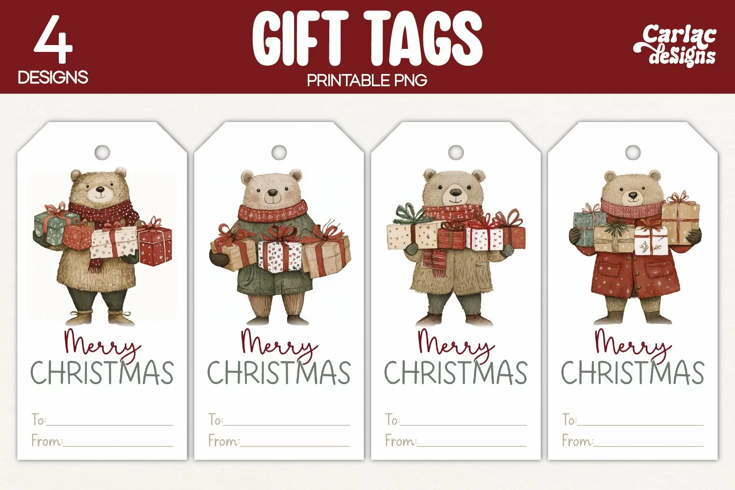 christmas bear gift tags
